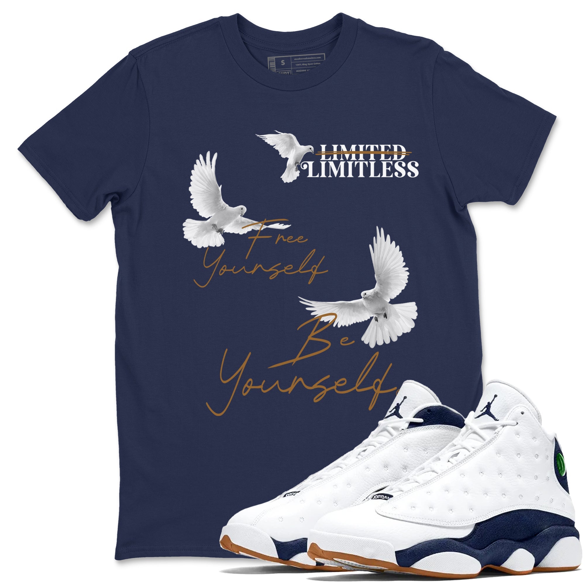 13s Midnight Navy shirts to match jordans Free Yourself Be Yourself sneaker match tees Air Jordan 13 Midnight Navy match shoes to clothes Drip Gear Zone unisex cotton Navy 1 shirts