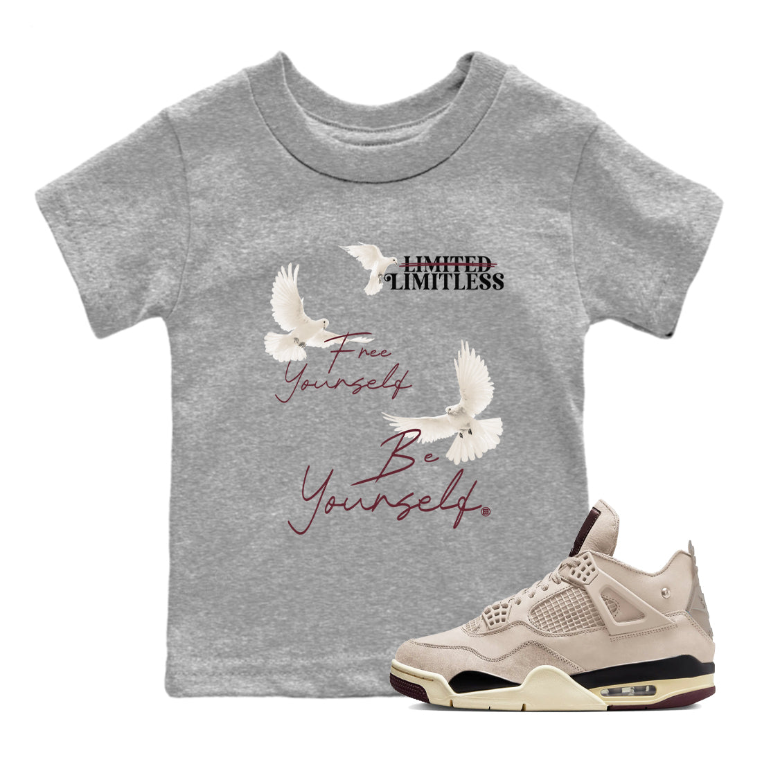 4s A Ma Maniere x "While You Were Sleeping" shirts to match jordans Free Yourself Be Yourself sneaker match tees Air Jordan 4 A Ma Maniere x W.Y.W.S match shoes to clothes Drip Gear Zone Youth Baby Heather Grey 1 tee