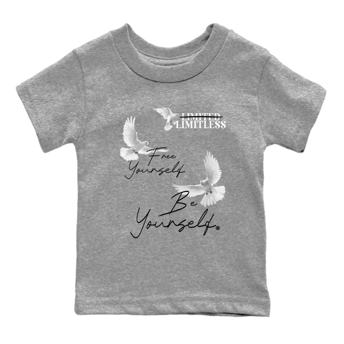4s Wet Cement shirts to match jordans Free Yourself Be Yourself sneaker match tees Air Jordan 4 Wet Cement match shoes to clothes Drip Gear Zone Youth Baby Heather Grey 2 tee