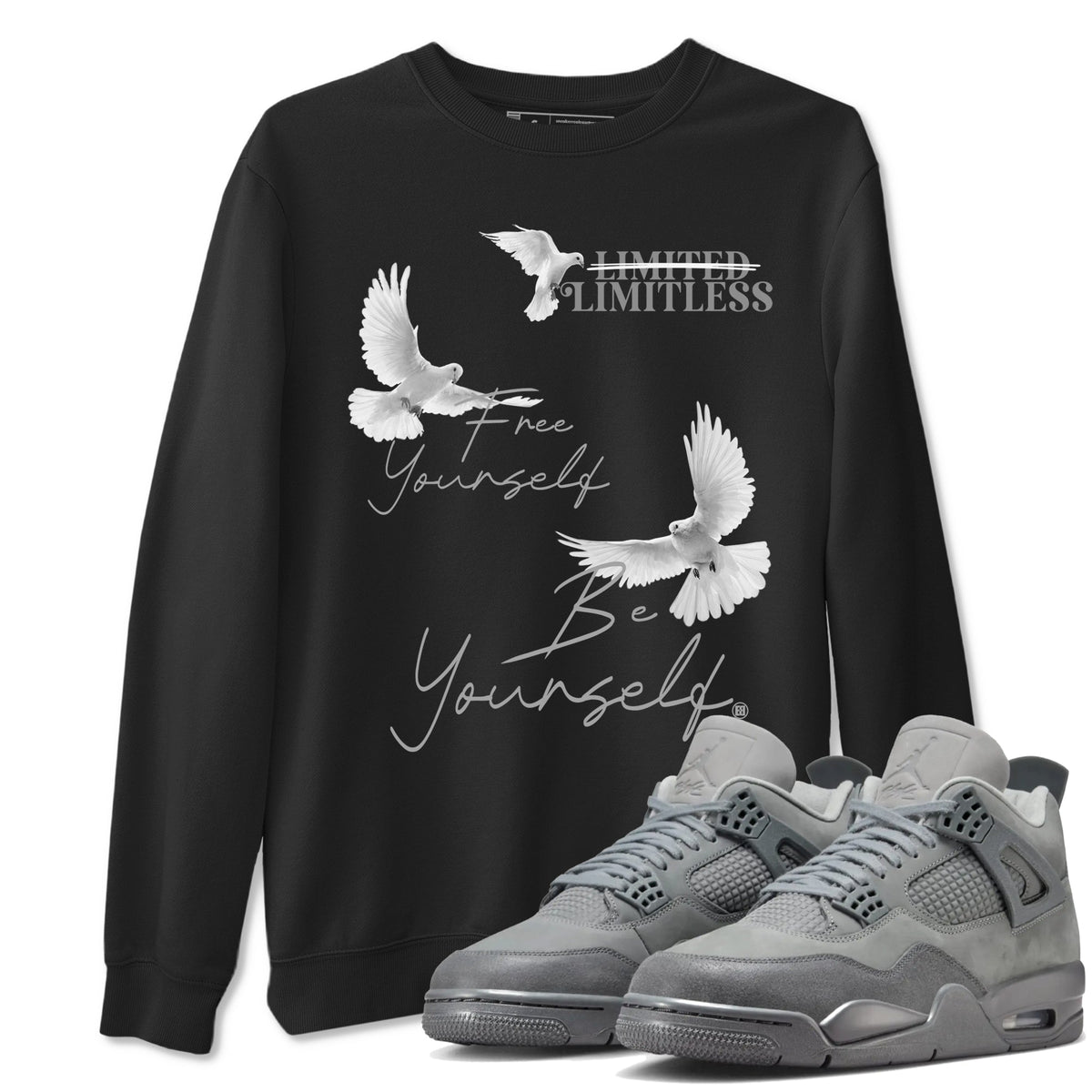 4s Wet Cement shirts to match jordans Free Yourself Be Yourself sneaker match tees Air Jordan 4 Wet Cement match shoes to clothes Drip Gear Zone unisex cotton Black 1 shirts