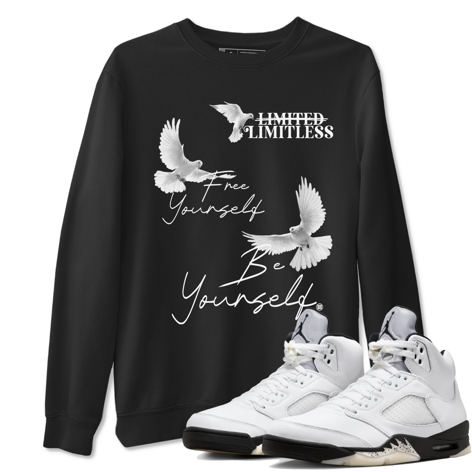 5s White Black shirts to match jordans Free Yourself Be Yourself sneaker match tees Air Jordan 5 White Black match shoes to clothes Drip Gear Zone unisex cotton Black 1 shirts