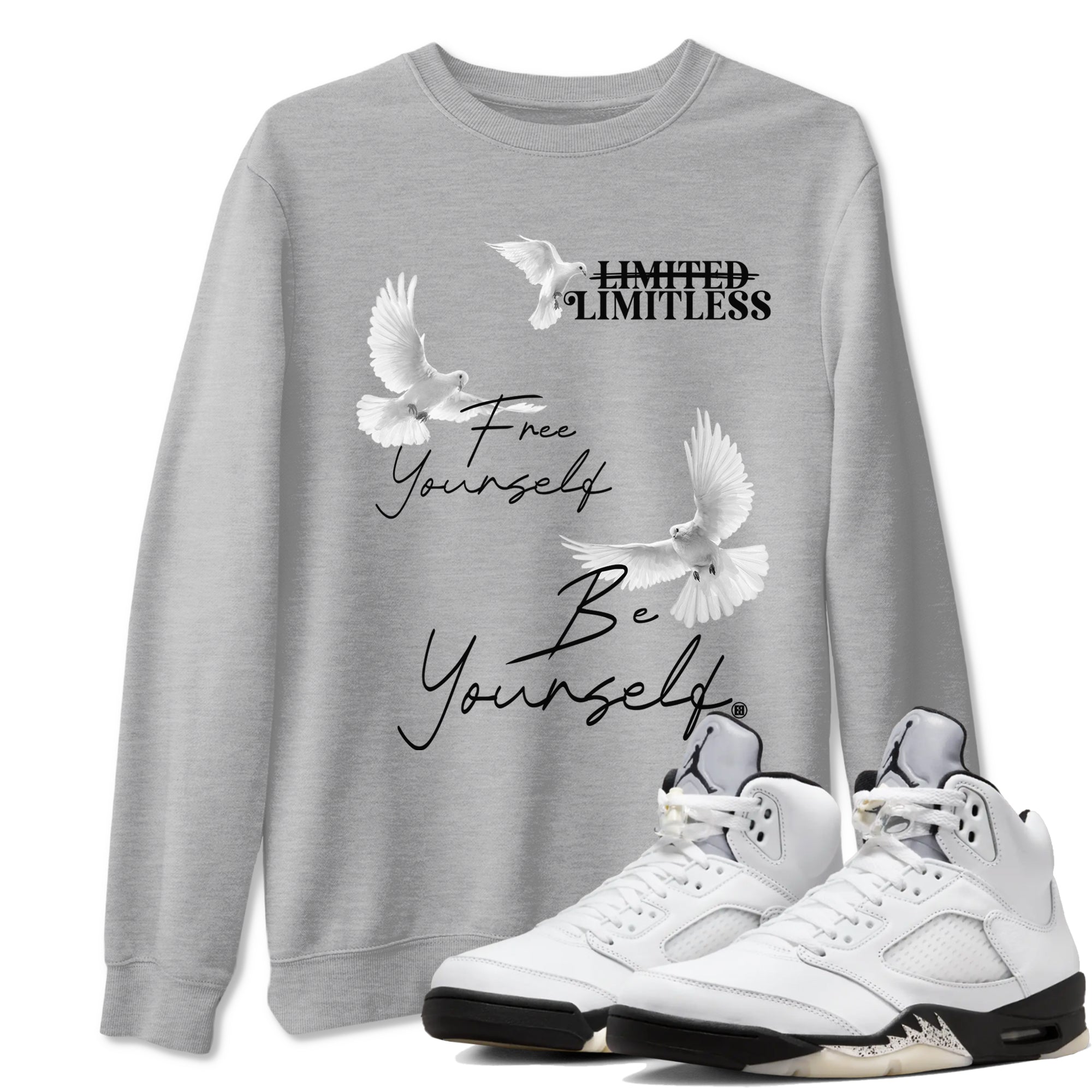 5s White Black shirts to match jordans Free Yourself Be Yourself sneaker match tees Air Jordan 5 White Black match shoes to clothes Drip Gear Zone unisex cotton Heather Grey 1 shirts