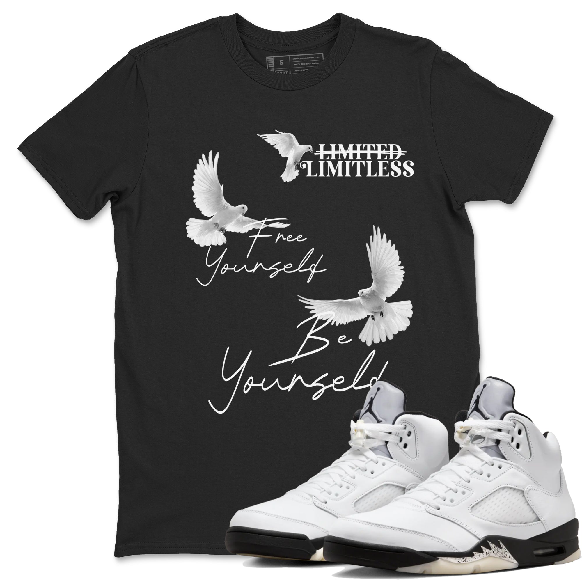5s White Black shirts to match jordans Free Yourself Be Yourself sneaker match tees Air Jordan 5 White Black match shoes to clothes Drip Gear Zone unisex cotton Black 1 shirts