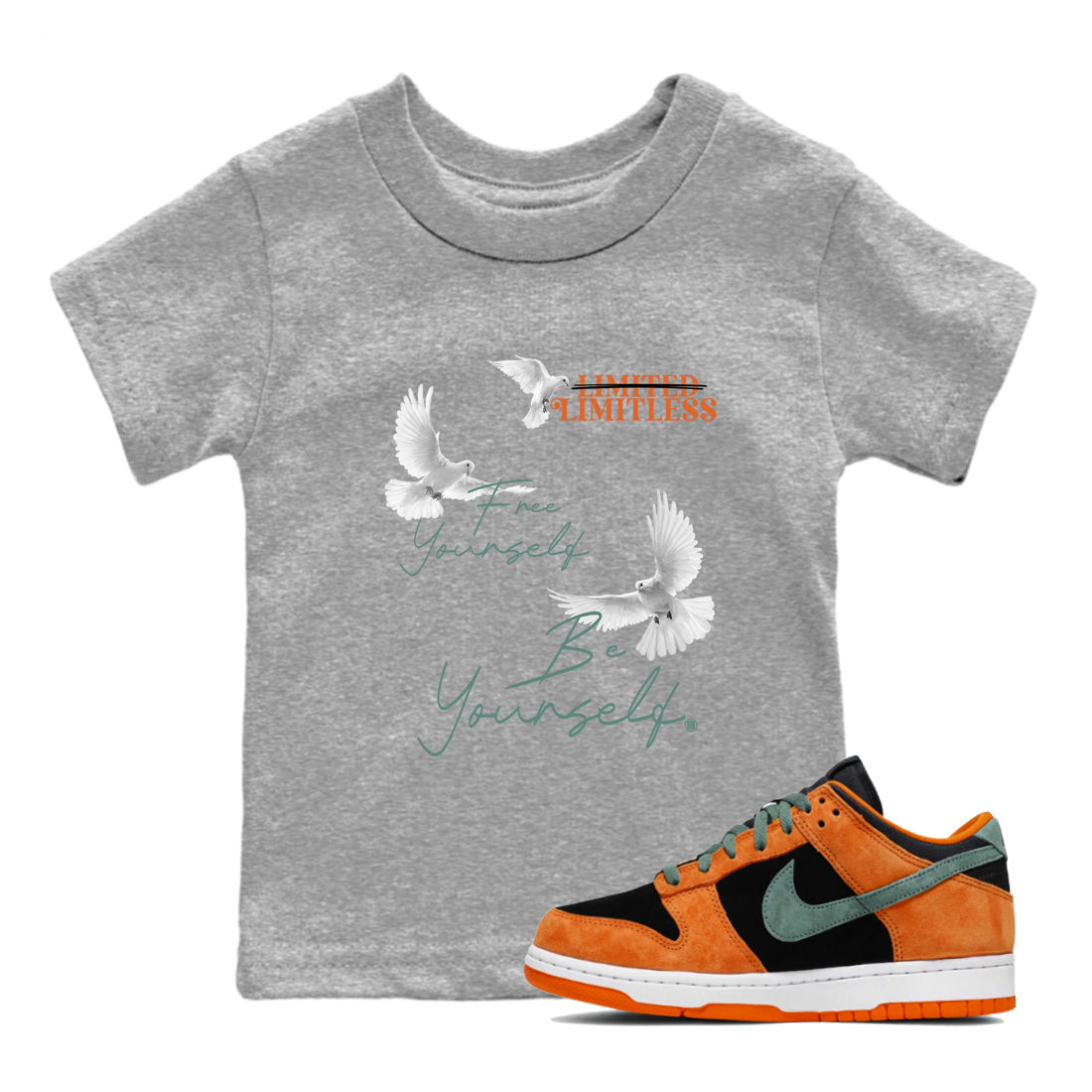 Dunk Low Ceramic shirts to match jordans Free Yourself Be Yourself sneaker match tees Dunk Ceramic match shoes to clothes Drip Gear Zone Youth Baby Heather Grey 1 tee