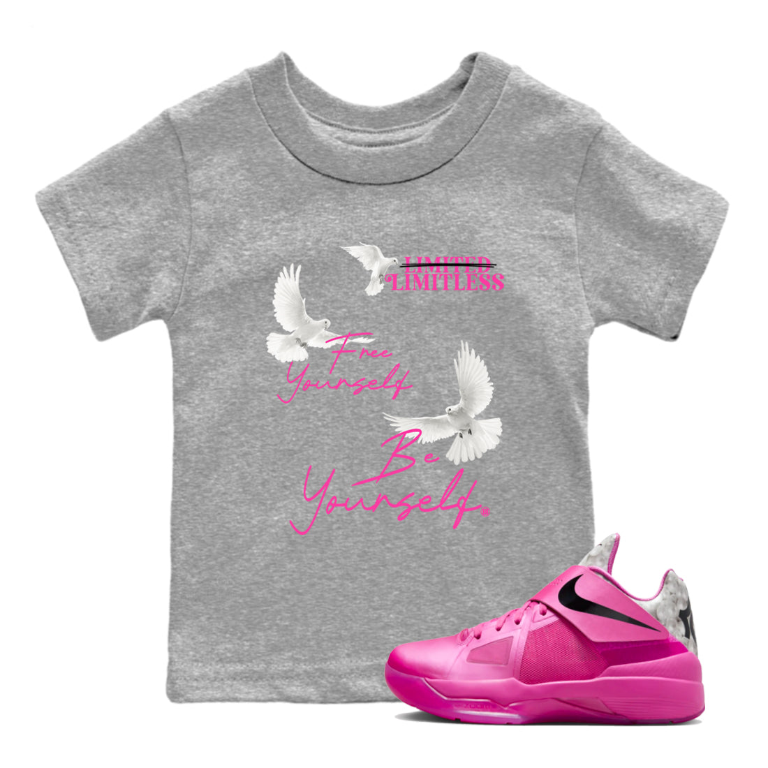 Nike KD 4 Retro Aunt Pearl shirts to match jordans Free Yourself Be yourself sneaker match tees Nike KD 4 Aunt Pearl match shoes to clothes Drip Gear Zone Youth Baby Heather Grey 1 tee