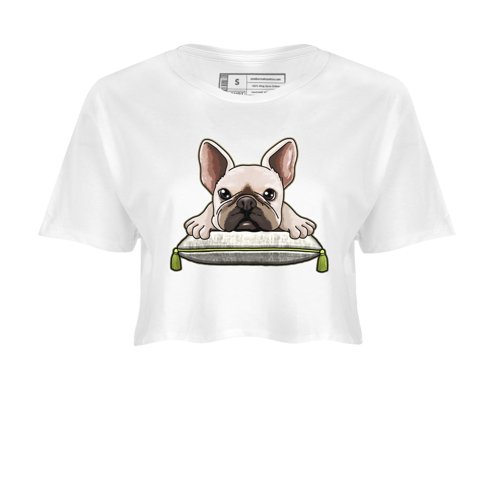 Jordan 1 Low X Travis Scott Golf Olive shirt to match jordans French Bulldog sneaker release tees Air Jordan 1 Travis Scott Golf Olive Drip Gear Zone White 2 Crop T-Shirt