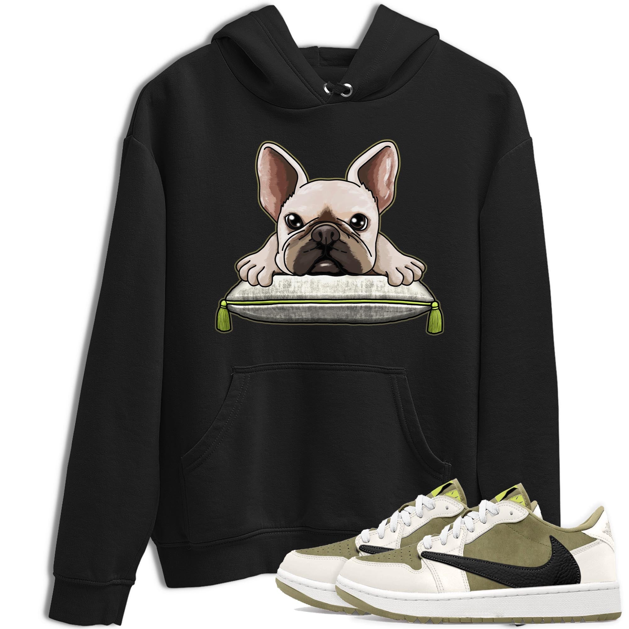 Jordan 1 Low X Travis Scott Golf Olive shirt to match jordans French Bulldog sneaker release tees Air Jordan 1 Travis Scott Golf Olive Drip Gear Zone Unisex Streetwear Clothing Black 1 T-Shirt
