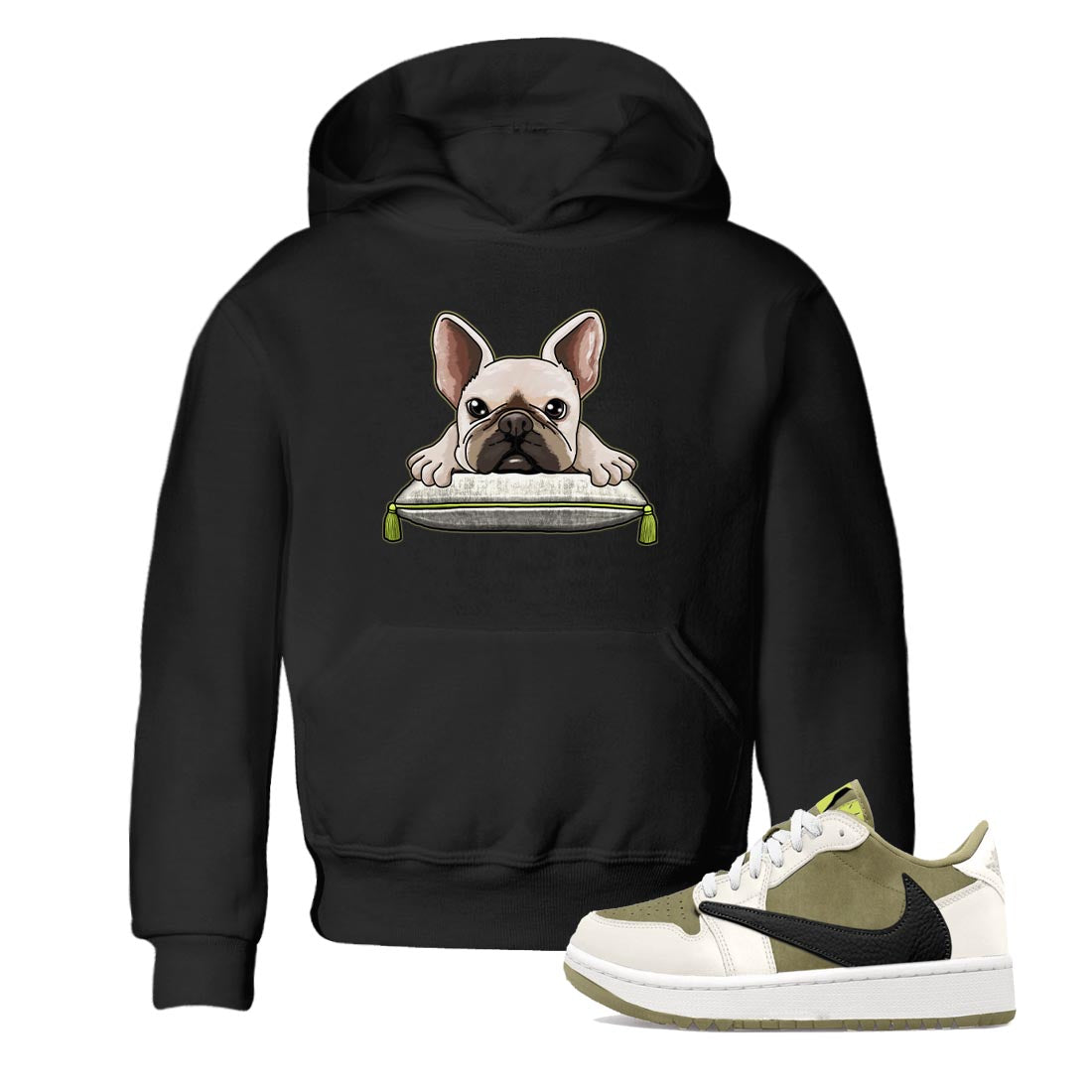 Jordan 1 Low X Travis Scott Golf Olive shirt to match jordans French Bulldog sneaker release tees Air Jordan 1 Travis Scott Golf Olive Drip Gear Zone Baby Toddler Black 1 T-Shirt