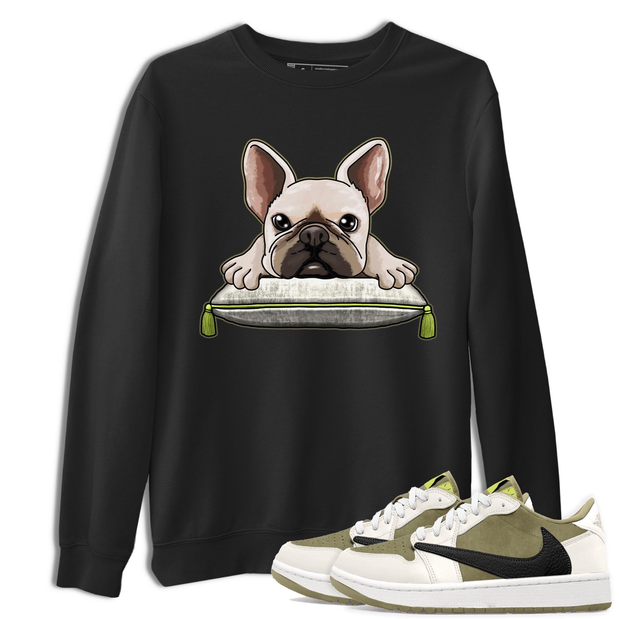 Jordan 1 Low X Travis Scott Golf Olive shirt to match jordans French Bulldog sneaker release tees Air Jordan 1 Travis Scott Golf Olive Drip Gear Zone Unisex Streetwear Clothing Black 1 T-Shirt