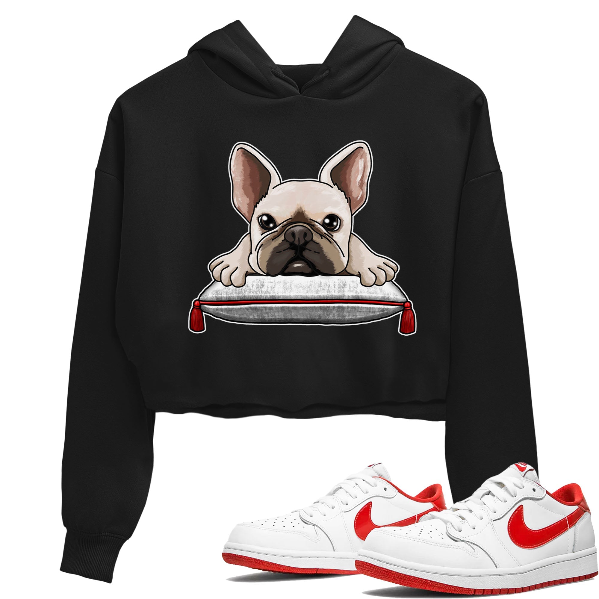 1s Low University Red shirt to match jordans French Bulldog sneaker tees Air Jordan 1 University Red Drip Gear Zone Sneaker Matching Clothing Brand Black 1 Crop T-Shirt