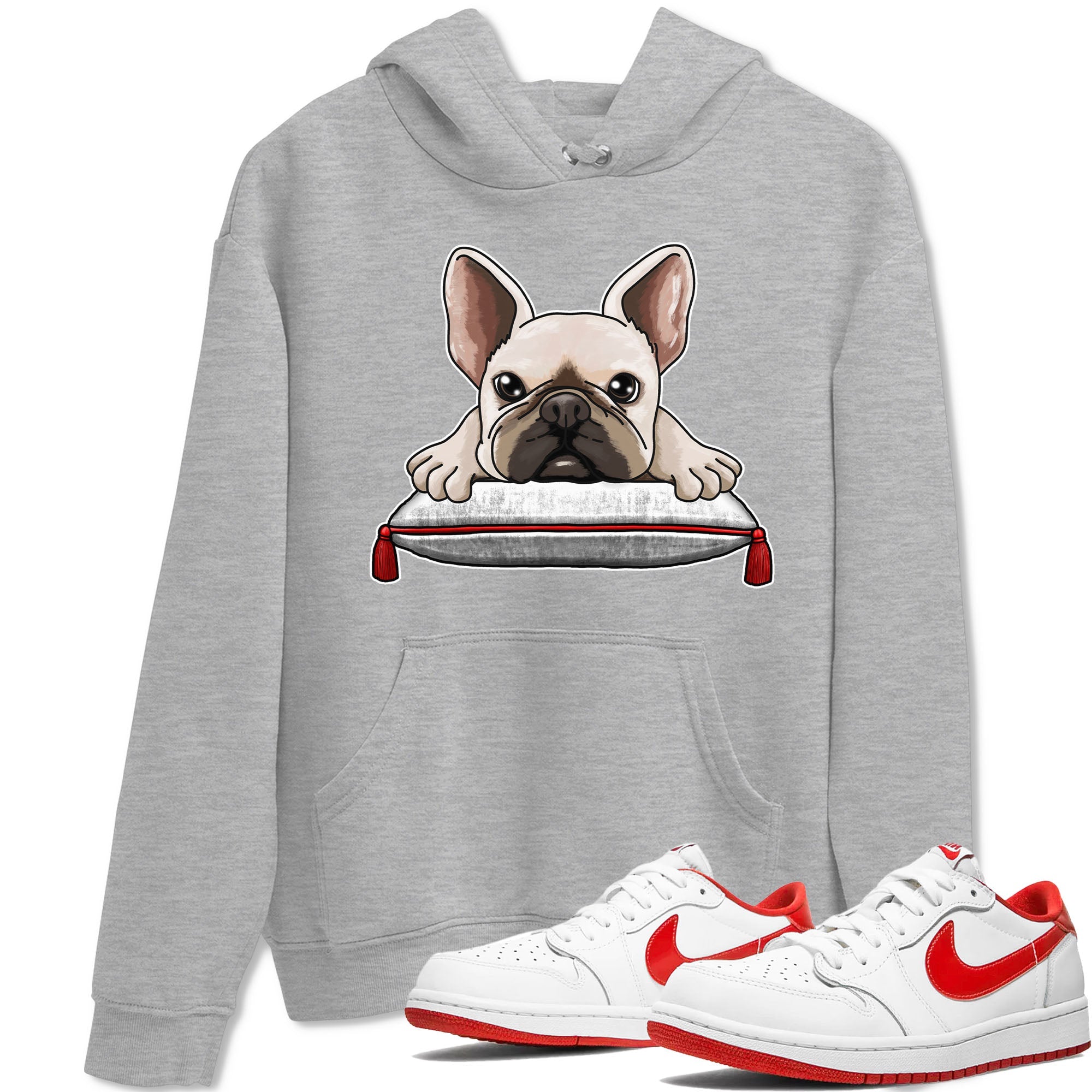 1s Low University Red shirt to match jordans French Bulldog sneaker tees Air Jordan 1 University Red Drip Gear Zone Sneaker Matching Clothing Brand Unisex Sneaker Tee Heather Grey 1 T-Shirt
