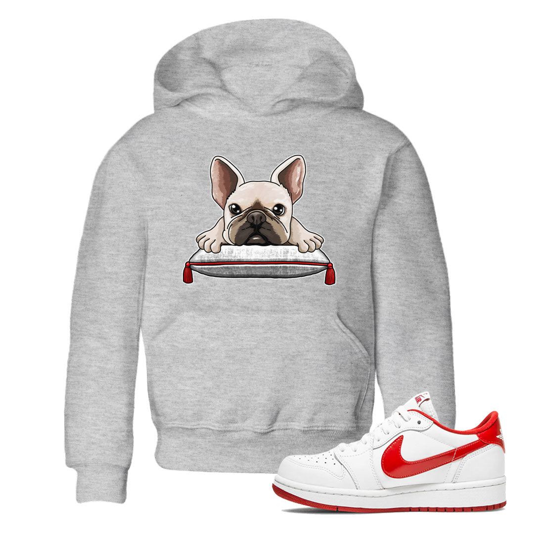 1s Low University Red shirt to match jordans French Bulldog sneaker tees Air Jordan 1 University Red Drip Gear Zone Sneaker Matching Clothing Brand Baby Toddler Heather Grey 1 T-Shirt