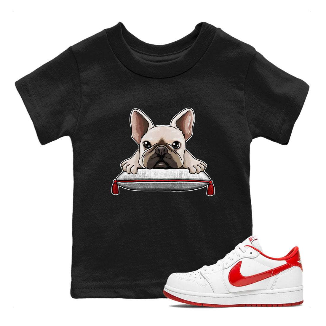 1s Low University Red shirt to match jordans French Bulldog sneaker tees Air Jordan 1 University Red Drip Gear Zone Sneaker Matching Clothing Brand Baby Toddler Black 1 T-Shirt