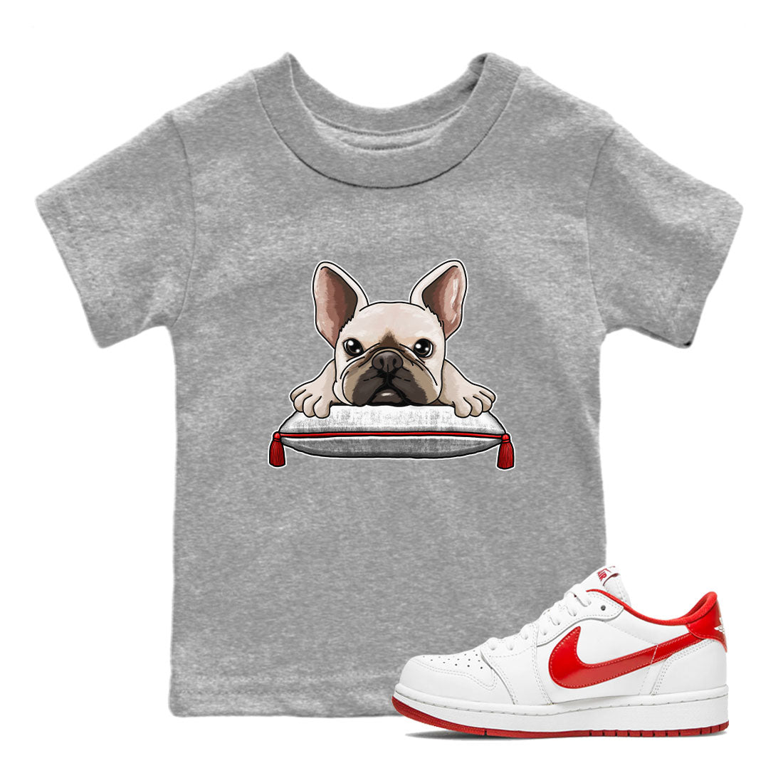 1s Low University Red shirt to match jordans French Bulldog sneaker tees Air Jordan 1 University Red Drip Gear Zone Sneaker Matching Clothing Brand Baby Toddler Heather Grey 1 T-Shirt