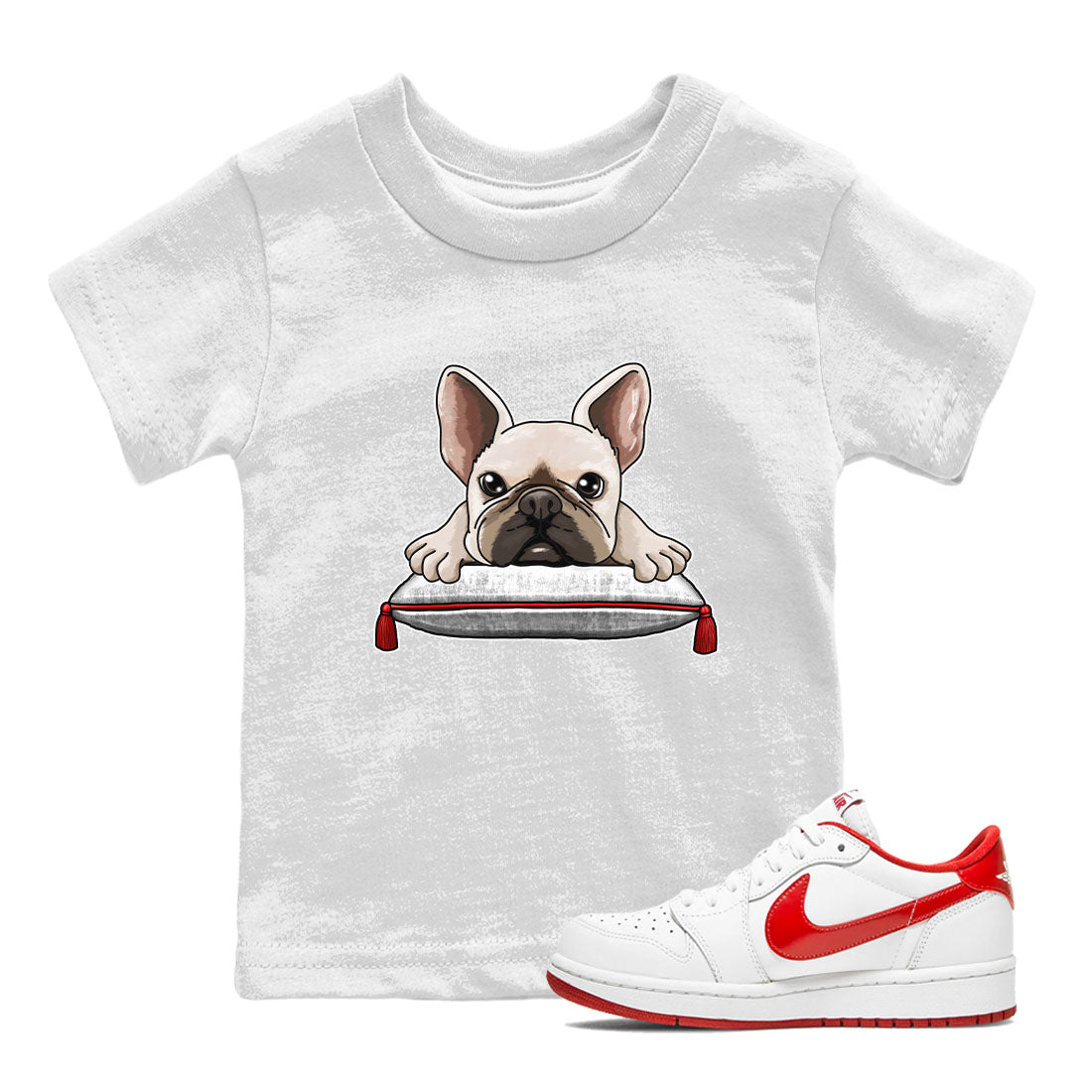 1s Low University Red shirt to match jordans French Bulldog sneaker tees Air Jordan 1 University Red Drip Gear Zone Sneaker Matching Clothing Brand Baby Toddler White 1 T-Shirt