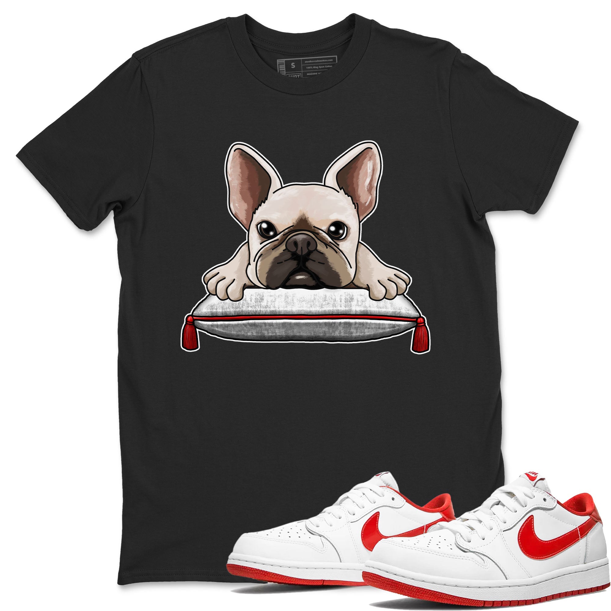 1s Low University Red shirt to match jordans French Bulldog sneaker tees Air Jordan 1 University Red Drip Gear Zone Sneaker Matching Clothing Brand Unisex Sneaker Tee Black 1 T-Shirt