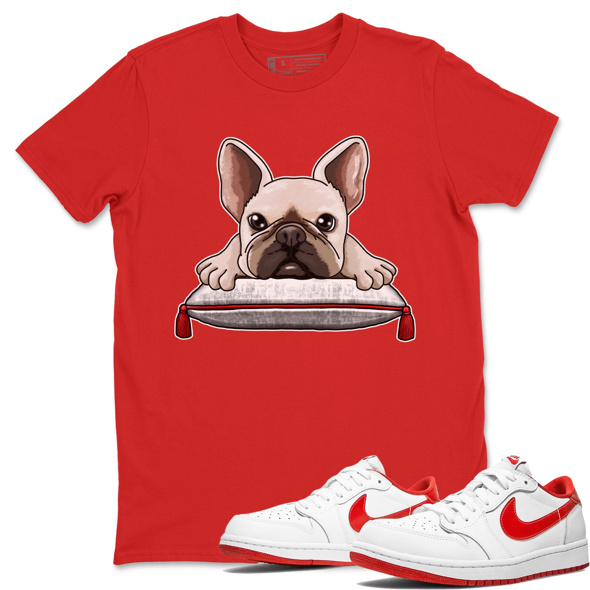 1s Low University Red shirt to match jordans French Bulldog sneaker tees Air Jordan 1 University Red Drip Gear Zone Sneaker Matching Clothing Brand Unisex Sneaker Tee Red 1 T-Shirt