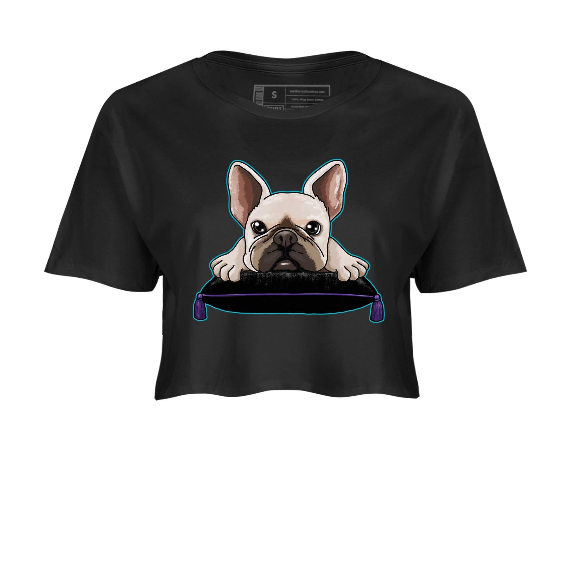AJ6 Aqua shirt to match jordans French Bulldog sneaker release tees Air Jordan 6 Aqua Drip Gear Zone Black 2 Crop T-Shirt