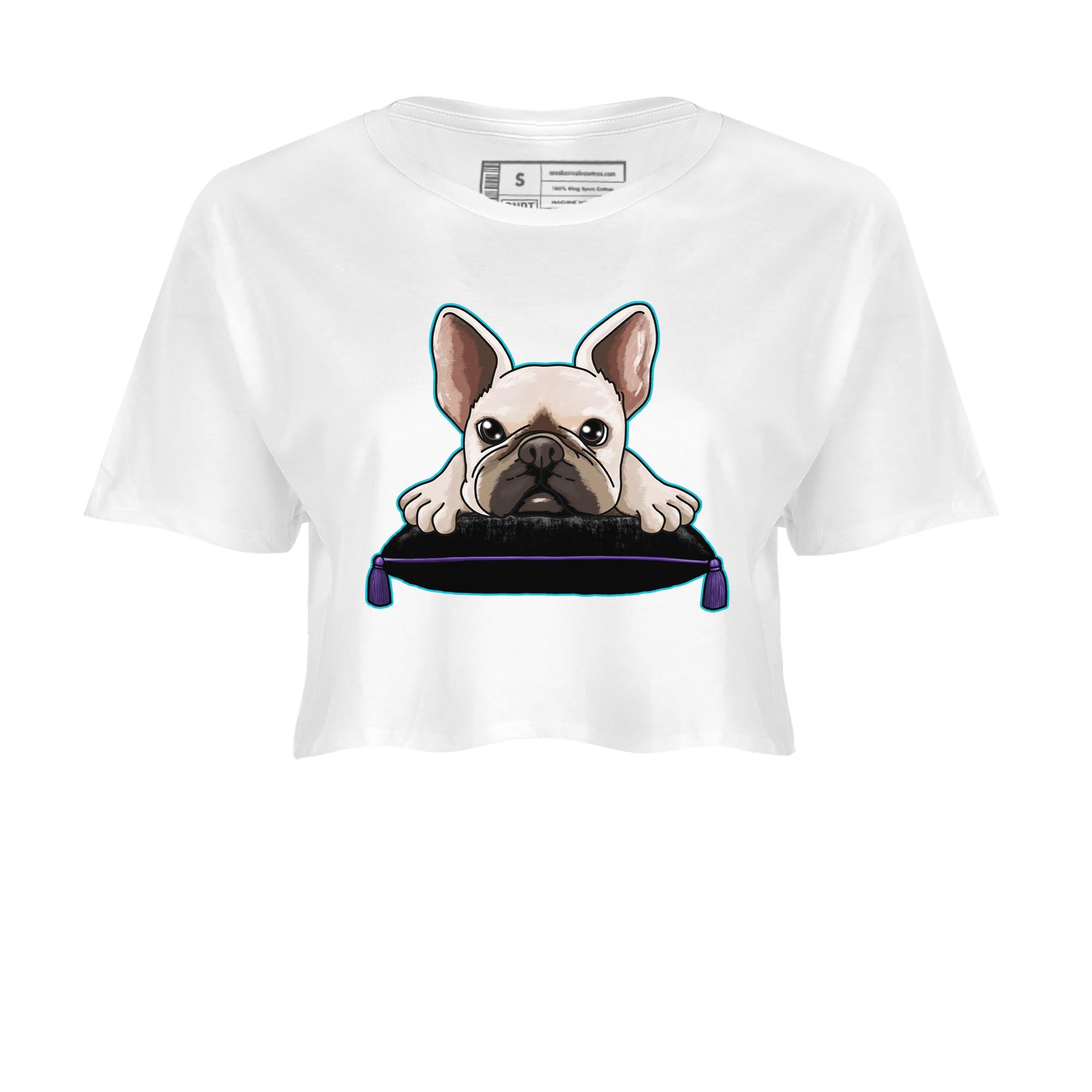 AJ6 Aqua shirt to match jordans French Bulldog sneaker release tees Air Jordan 6 Aqua Drip Gear Zone White 2 Crop T-Shirt