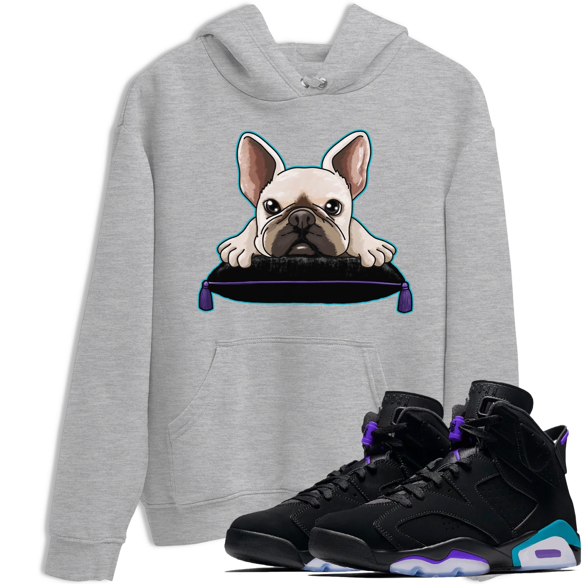 AJ6 Aqua shirt to match jordans French Bulldog sneaker release tees Air Jordan 6 Aqua Drip Gear Zone Unisex Streetwear Clothing Heather Grey 1 T-Shirt