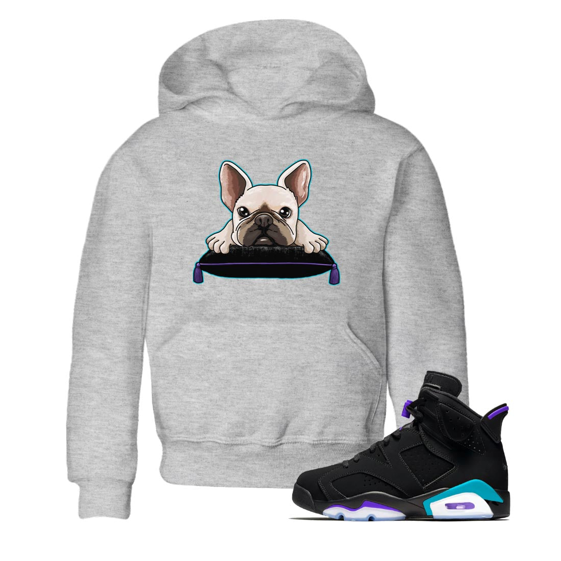 AJ6 Aqua shirt to match jordans French Bulldog sneaker release tees Air Jordan 6 Aqua Drip Gear Zone Baby Toddler Heather Grey 1 T-Shirt