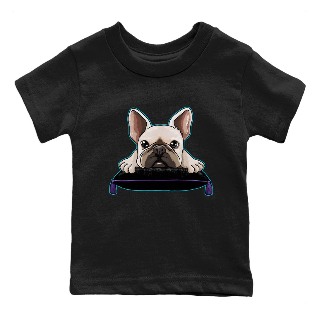 AJ6 Aqua shirt to match jordans French Bulldog sneaker release tees Air Jordan 6 Aqua Drip Gear Zone Baby Toddler Black 2 T-Shirt