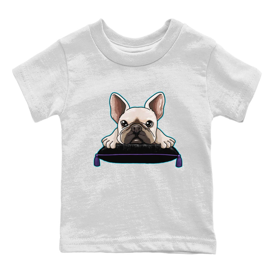 AJ6 Aqua shirt to match jordans French Bulldog sneaker release tees Air Jordan 6 Aqua Drip Gear Zone Baby Toddler White 2 T-Shirt