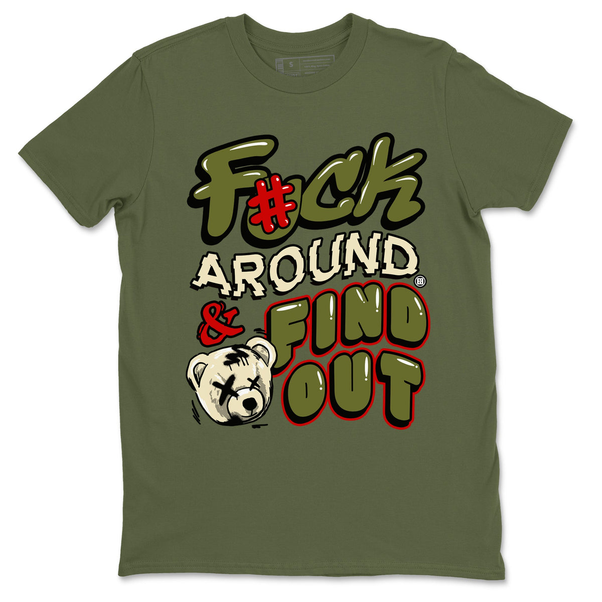 Jordan 1 Olive t shirts to match sneakers Fuck Around And Find Out sneaker match tees Air Jordan 1 Low x Travis Scott Reverse Olive tee Drip Gear Zone unisex cotton Military Green 2 shirts