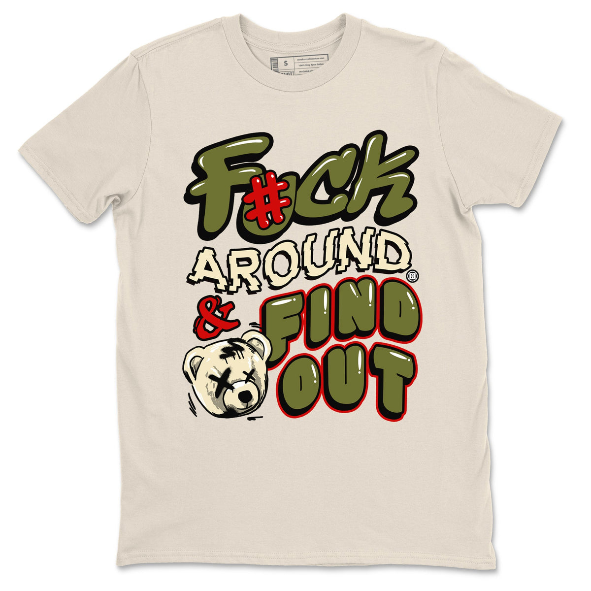 Jordan 1 Olive t shirts to match sneakers Fuck Around And Find Out sneaker match tees Air Jordan 1 Low x Travis Scott Reverse Olive tee Drip Gear Zone unisex cotton Natural 2 shirts