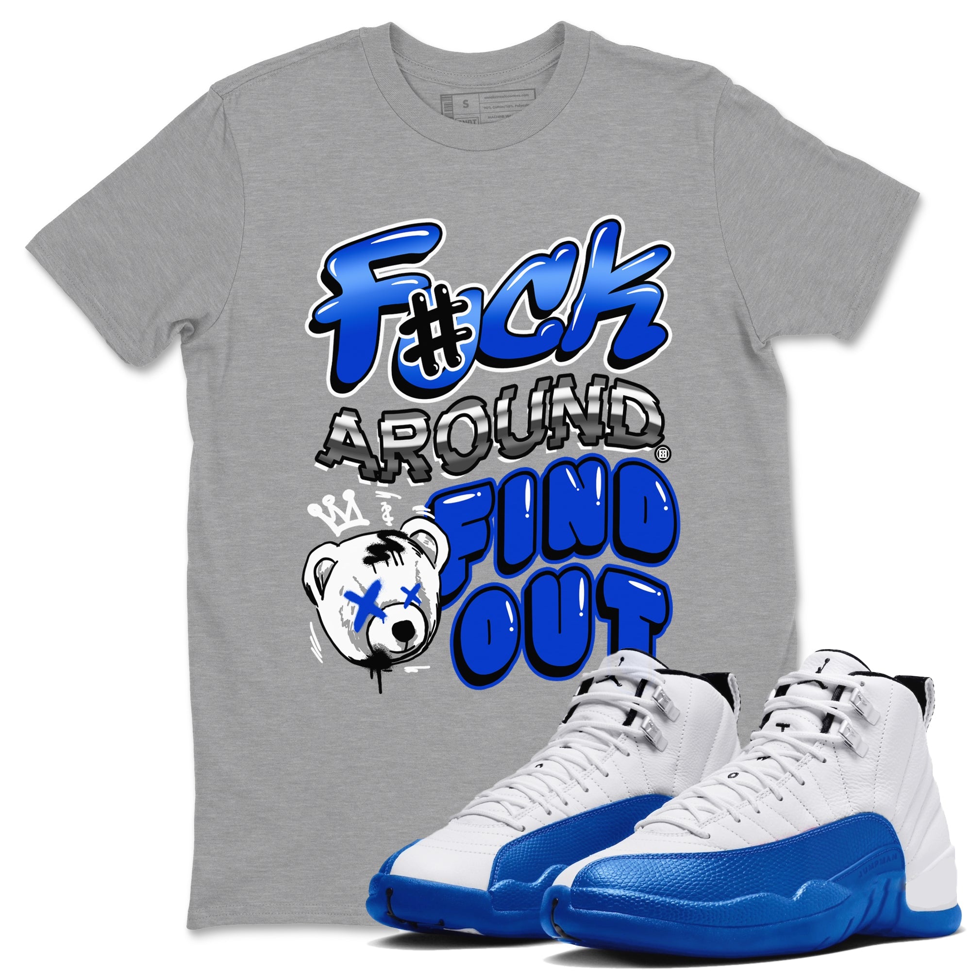 AJ12 Blueberry Blue shirts to match jordans Fuck Around And Find Out sneaker match tees Air Jordan 12 Blueberry Drip Gear Zone unisex cotton Heather Grey 1 crew neck shirts