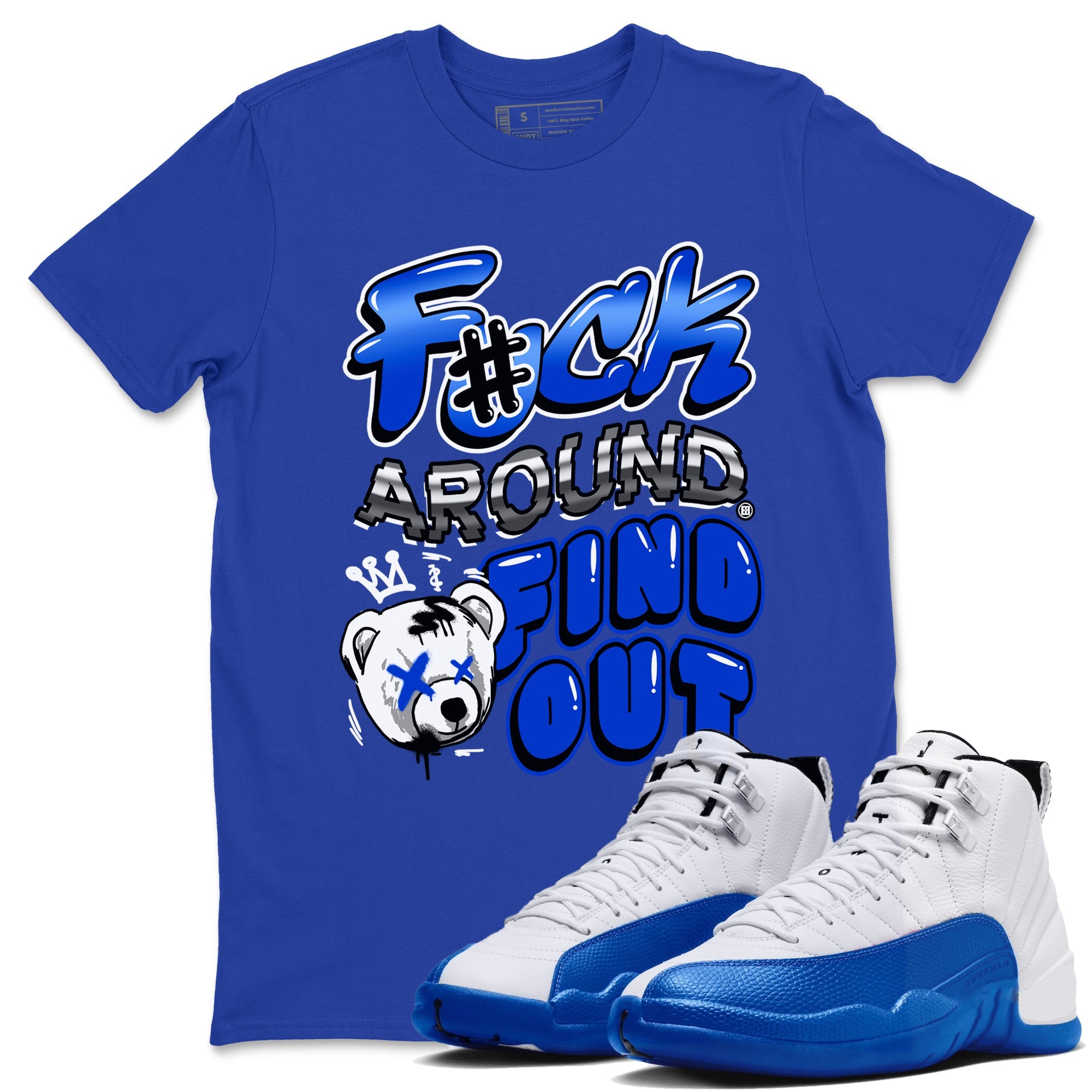 AJ12 Blueberry Blue shirts to match jordans Fuck Around And Find Out sneaker match tees Air Jordan 12 Blueberry Drip Gear Zone unisex cotton Royal Blue 1 crew neck shirts