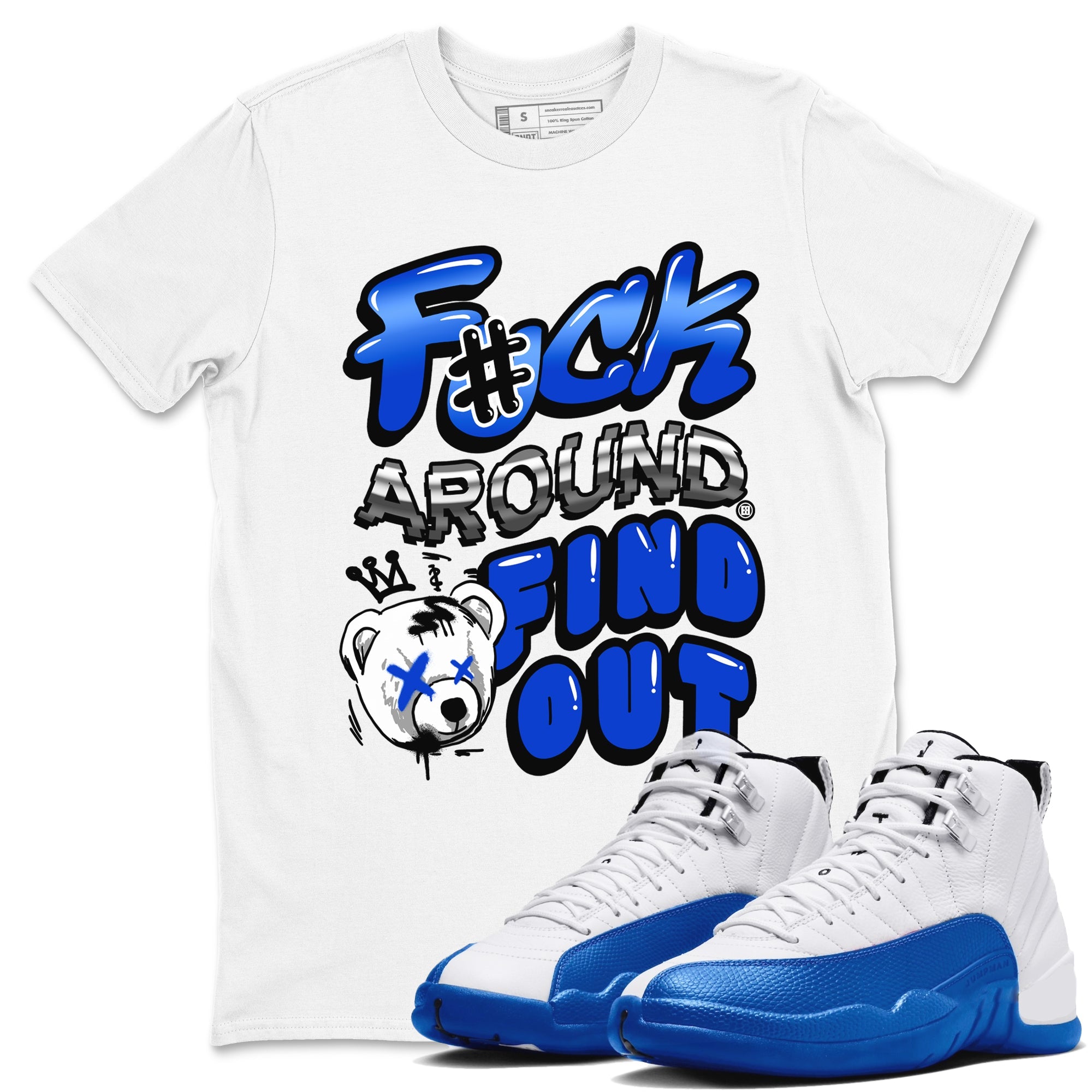 AJ12 Blueberry Blue shirts to match jordans Fuck Around And Find Out sneaker match tees Air Jordan 12 Blueberry Drip Gear Zone unisex cotton White 1 crew neck shirts