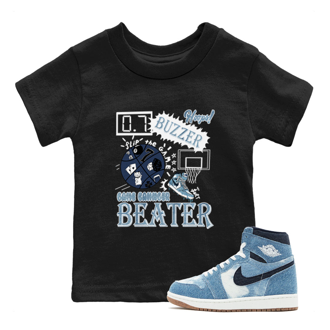 1s Denim shirts to match jordans Game Changer sneaker match tees Air Jordan 1 Denim Drip Gear Zone streetwear brand Baby and Youth Black 1 cotton tee