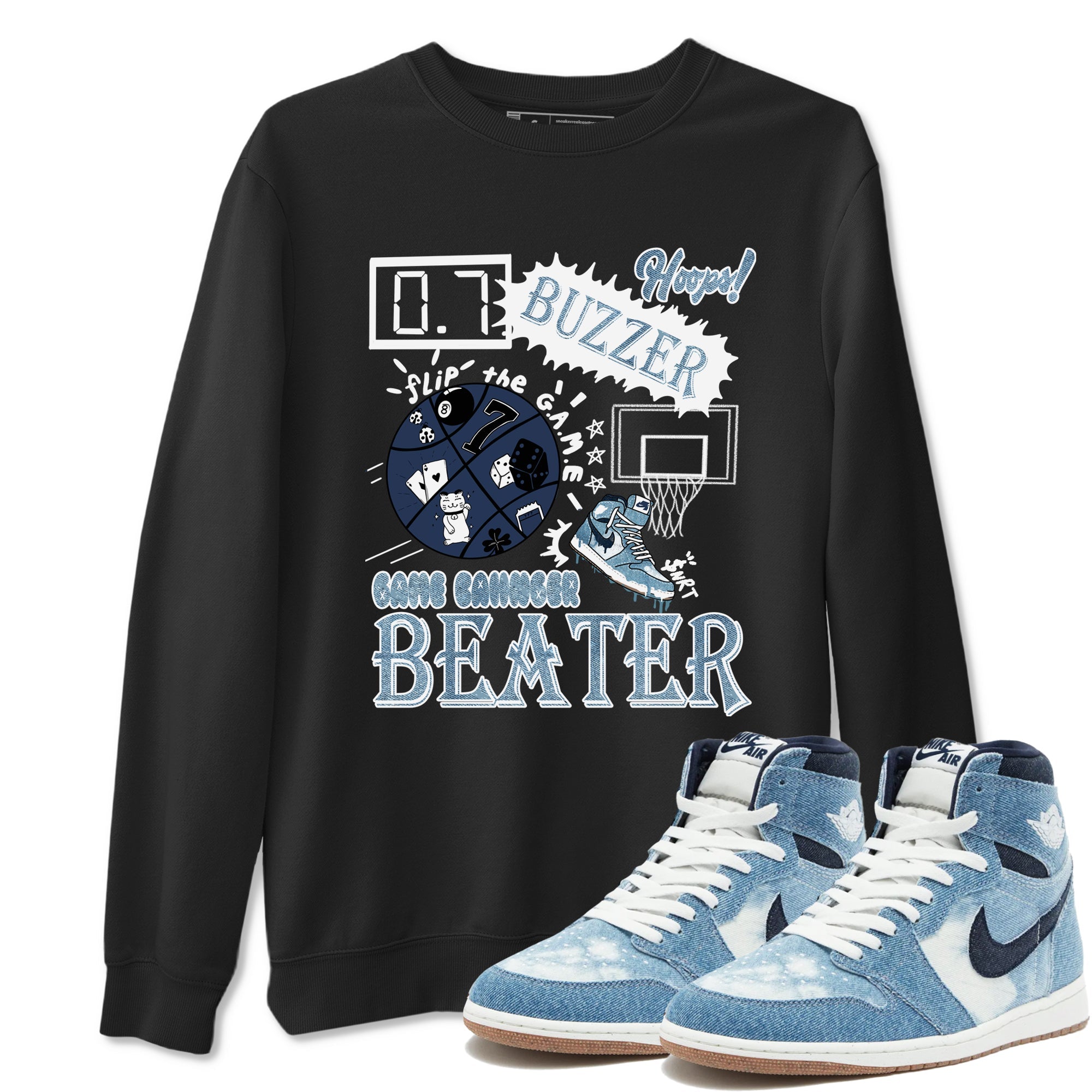 1s Denim shirts to match jordans Game Changer sneaker match tees Air Jordan 1 Denim Drip Gear Zone streetwear brand Black 1 unisex cotton tee