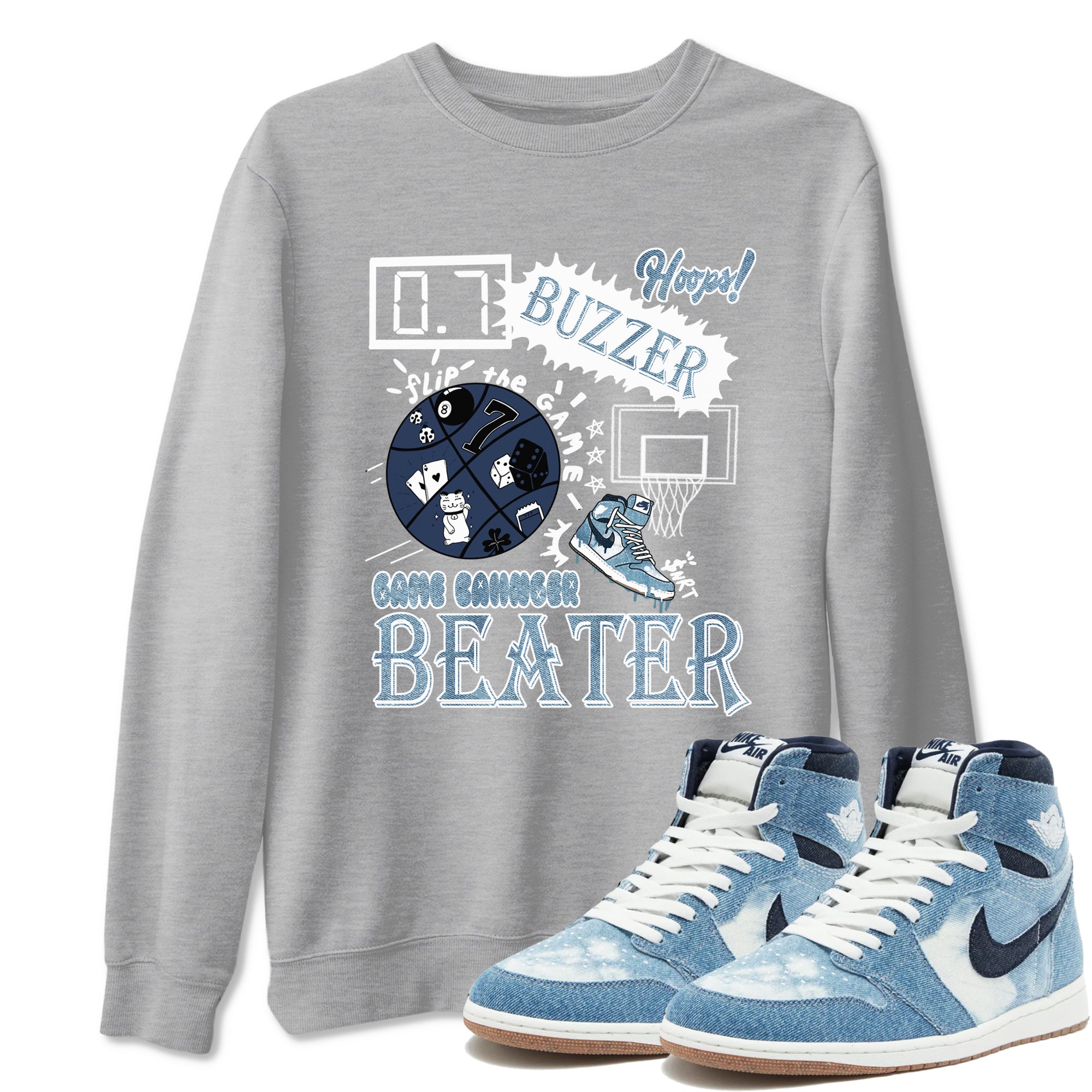 1s Denim shirts to match jordans Game Changer sneaker match tees Air Jordan 1 Denim Drip Gear Zone streetwear brand Heather Grey 1 unisex cotton tee