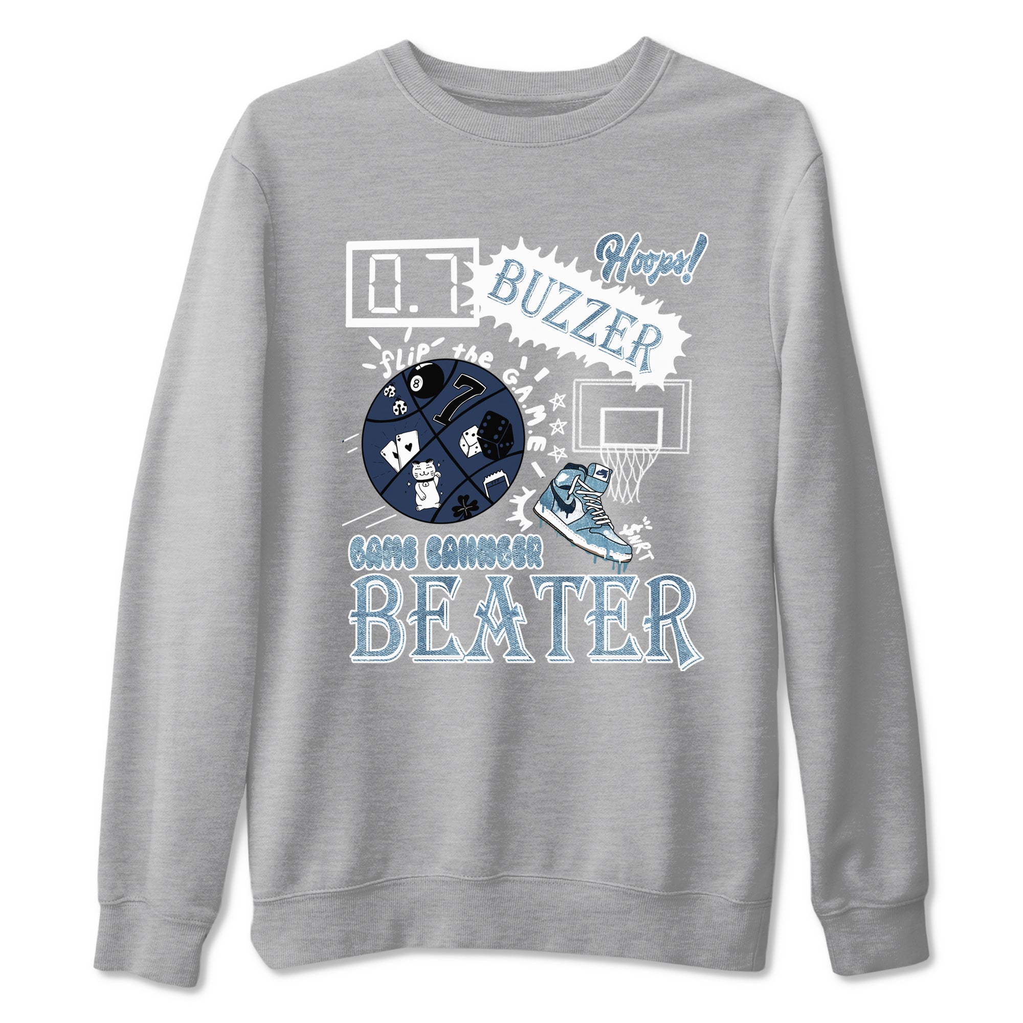 1s Denim shirts to match jordans Game Changer sneaker match tees Air Jordan 1 Denim Drip Gear Zone streetwear brand Heather Grey 2 unisex cotton tee