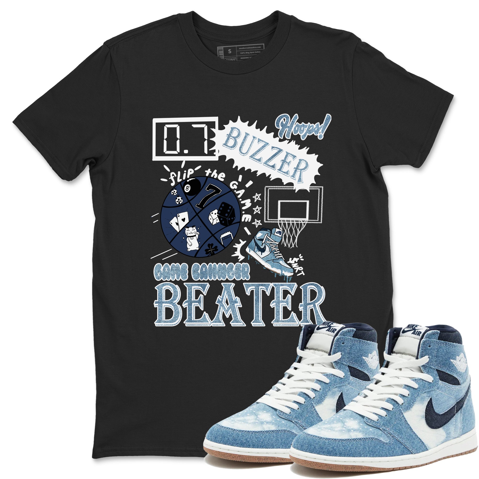 1s Denim shirts to match jordans Game Changer sneaker match tees Air Jordan 1 Denim Drip Gear Zone streetwear brand Black 1 unisex cotton tee