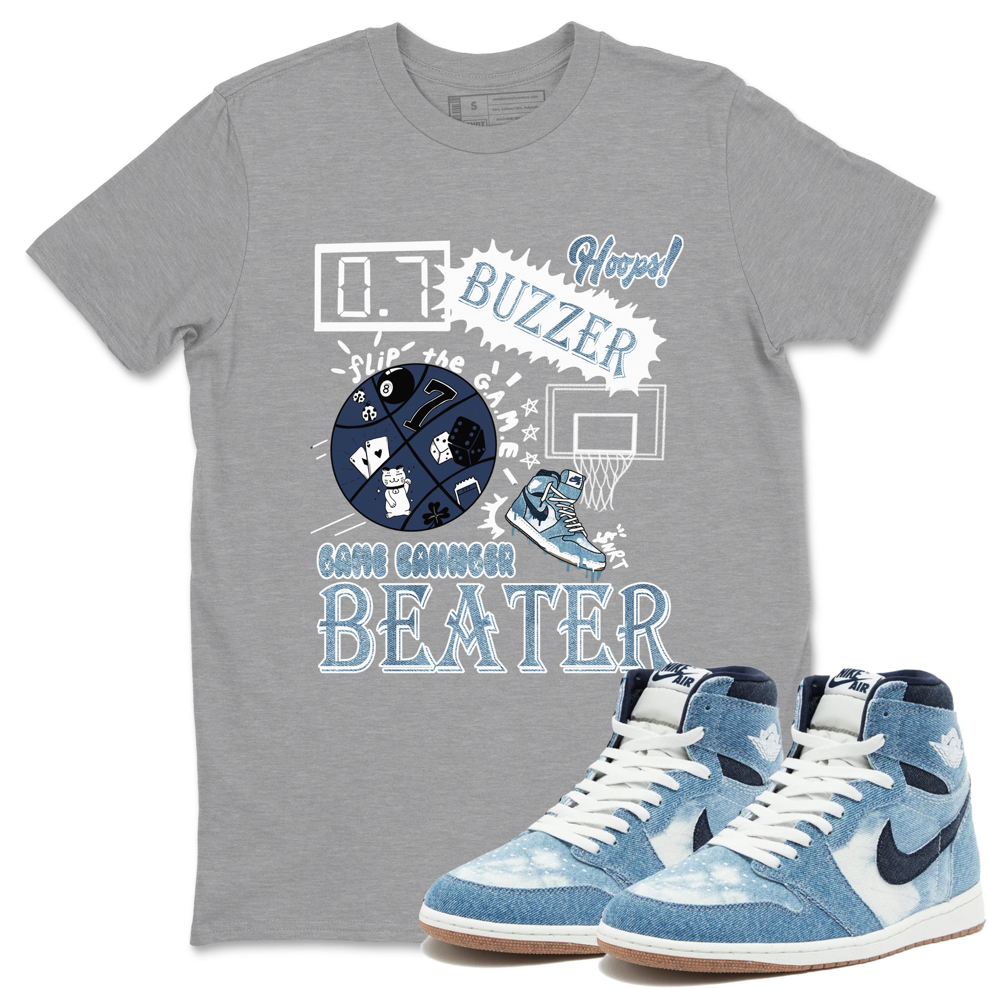 1s Denim shirts to match jordans Game Changer sneaker match tees Air Jordan 1 Denim Drip Gear Zone streetwear brand Heather Grey 1 unisex cotton tee