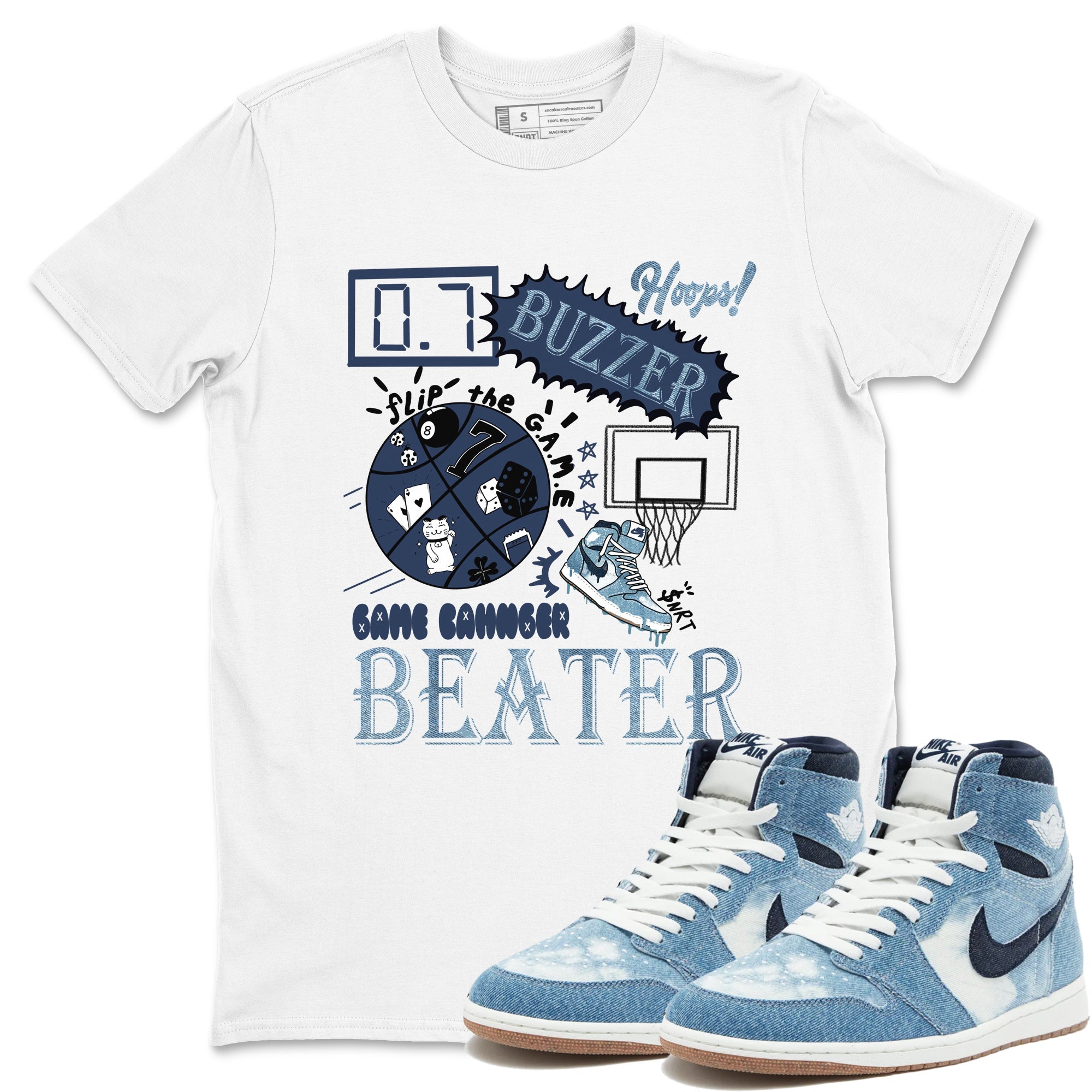 1s Denim shirts to match jordans Game Changer sneaker match tees Air Jordan 1 Denim Drip Gear Zone streetwear brand White 1 unisex cotton tee