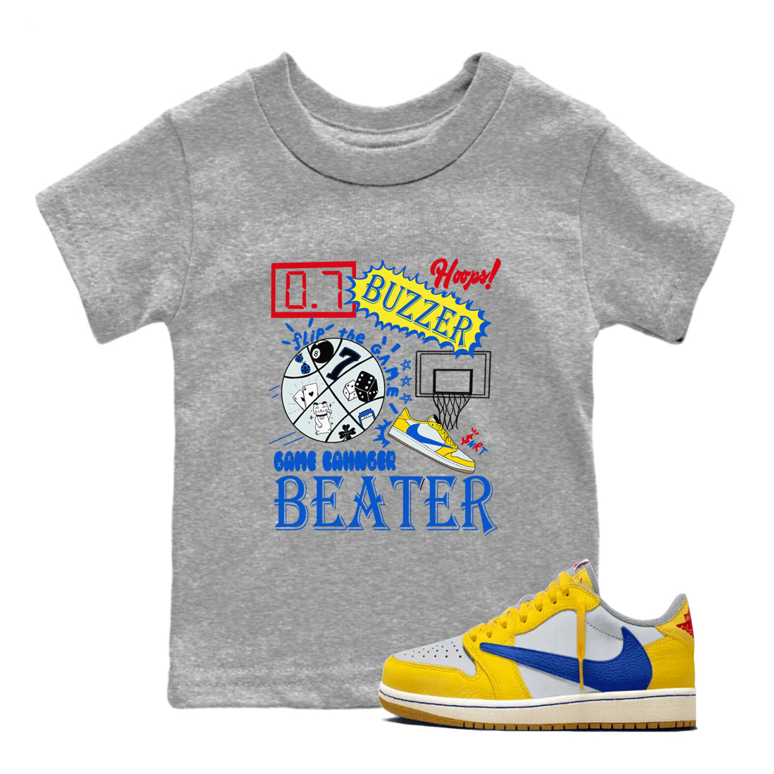 1s Travis Scott Canary shirt to match jordans Game Changer sneaker tees Air Jordan 1 Travis Scott Canary Drip Gear Zone baby toddler Heather Grey 1 cotton Shirt