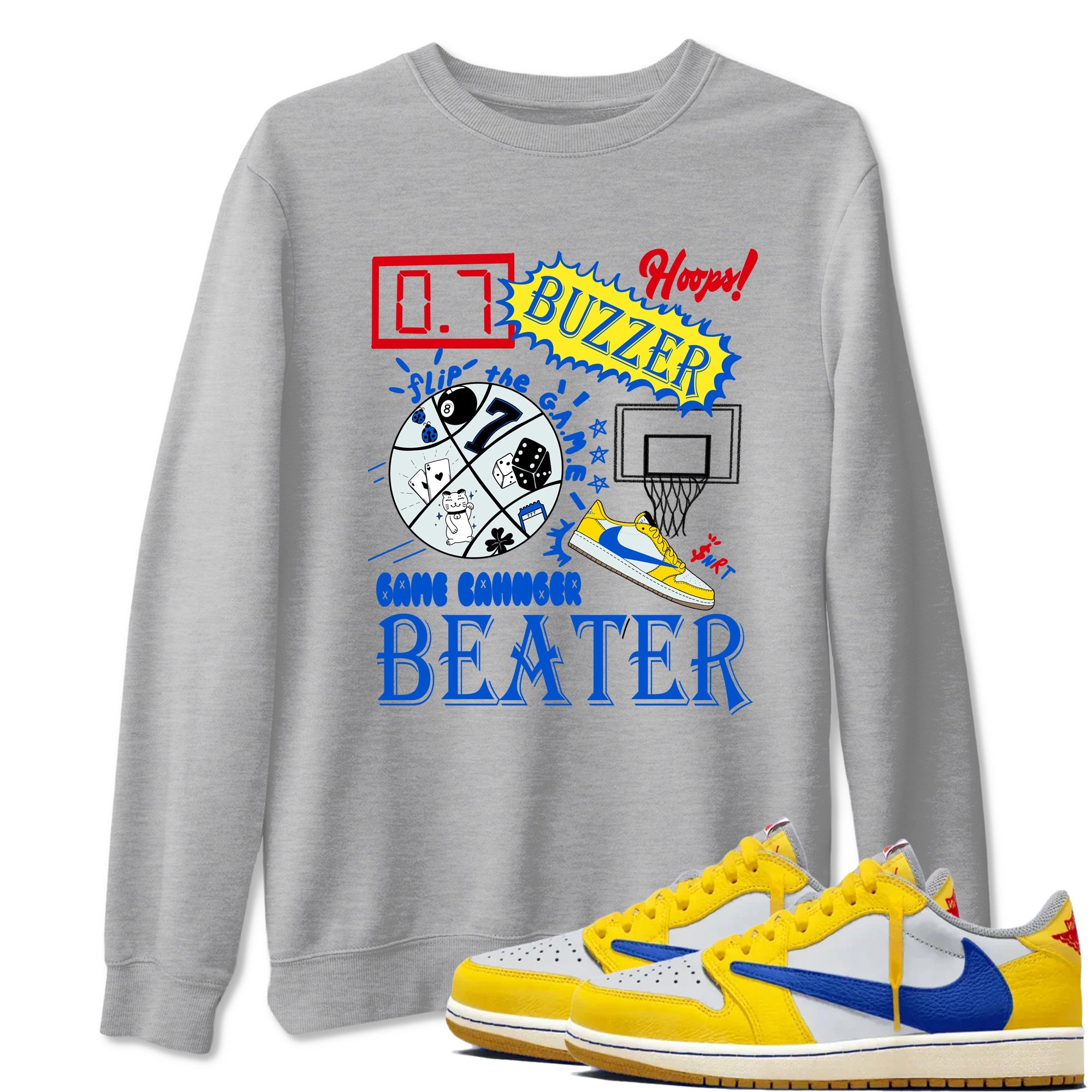 1s Travis Scott Canary shirt to match jordans Game Changer sneaker tees Air Jordan 1 Travis Scott Canary Drip Gear Zone unisex cotton Heather Grey 1 crew neck shirt