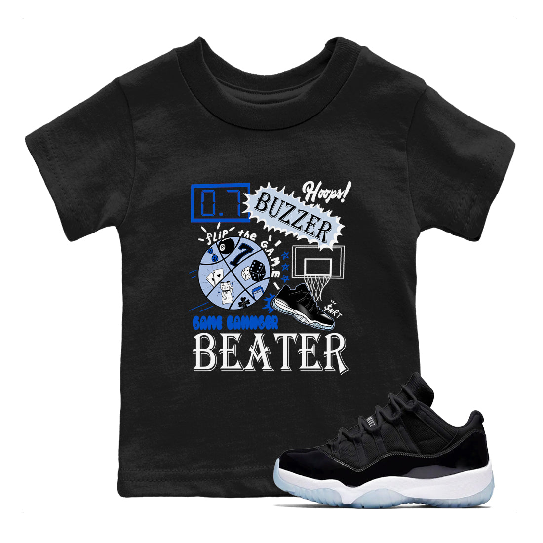 AJ11 Black and Varsity Royal shirt to match jordans Game Changer sneaker tees Air Jordan 11 Black and Varsity Royal Drip Gear Zone baby toddler Black 1 cotton Shirt