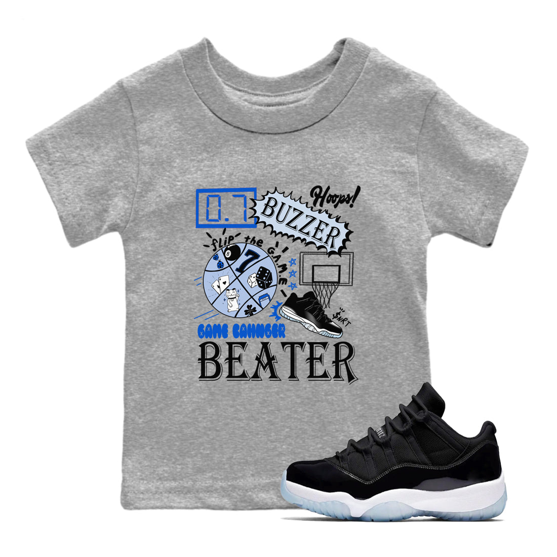 AJ11 Black and Varsity Royal shirt to match jordans Game Changer sneaker tees Air Jordan 11 Black and Varsity Royal Drip Gear Zone baby toddler Heather Grey 1 cotton Shirt
