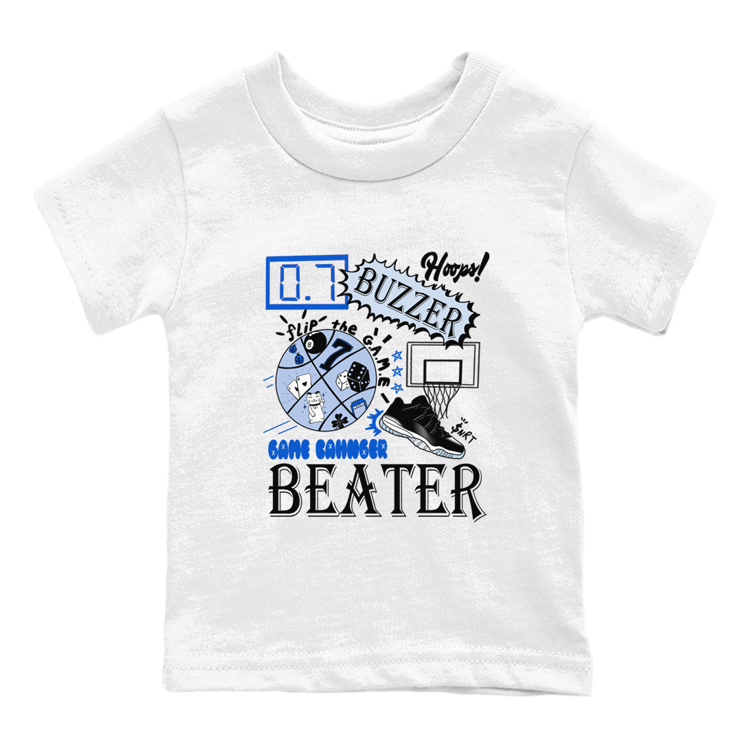 AJ11 Black and Varsity Royal shirt to match jordans Game Changer sneaker tees Air Jordan 11 Black and Varsity Royal Drip Gear Zone baby toddler White 2 cotton Shirt