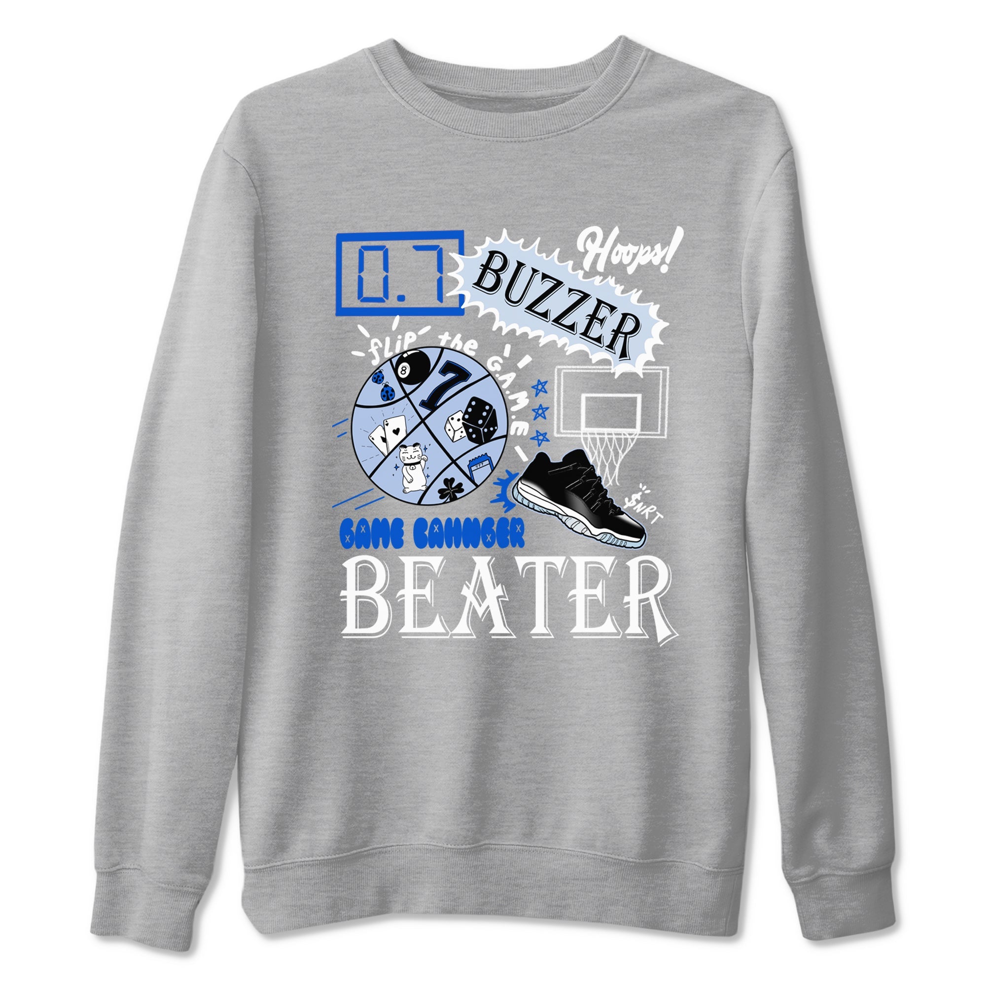 AJ11 Black and Varsity Royal shirt to match jordans Game Changer sneaker tees Air Jordan 11 Black and Varsity Royal Drip Gear Zone unisex cotton Heather Grey 2 crew neck shirt