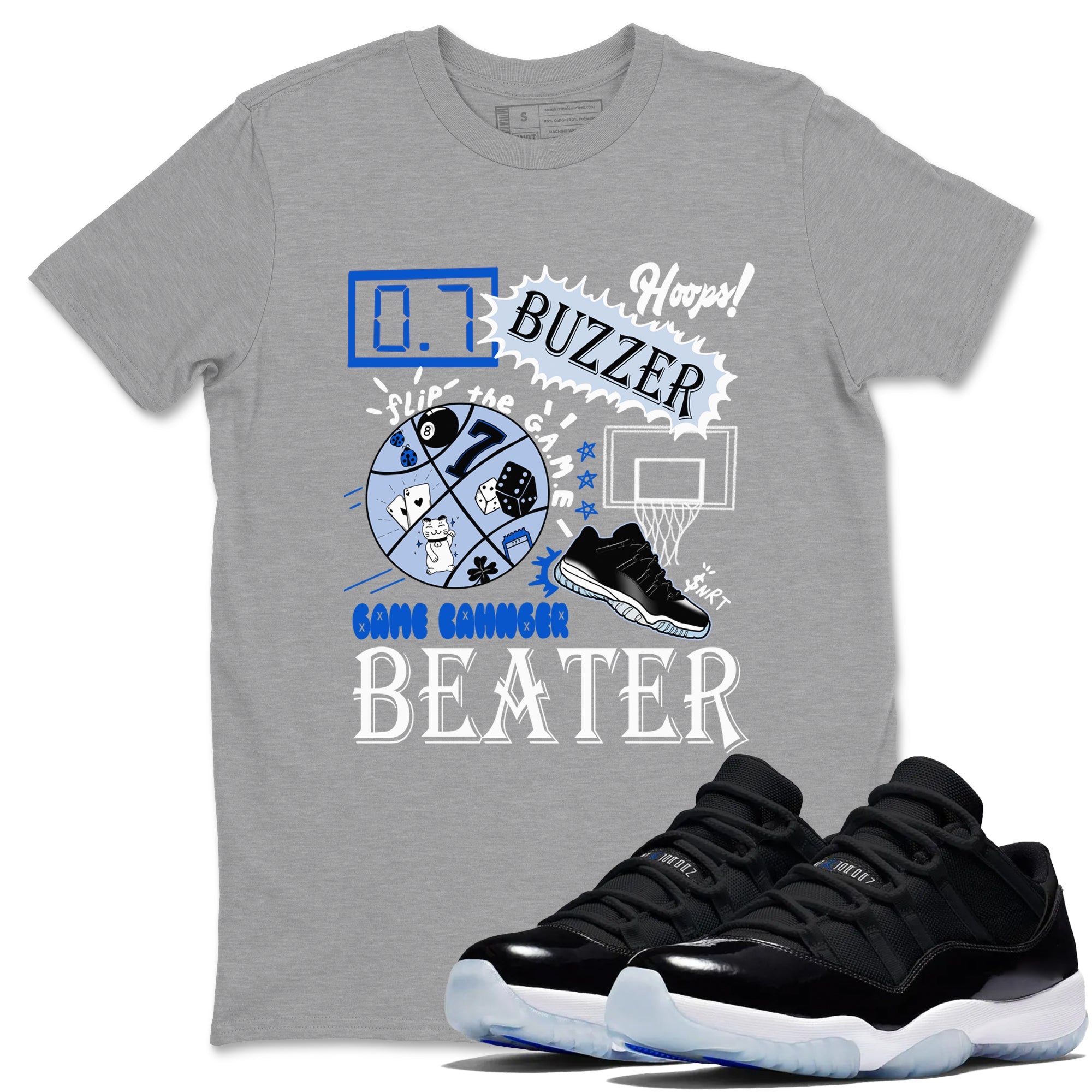 AJ11 Black and Varsity Royal shirt to match jordans Game Changer sneaker tees Air Jordan 11 Black and Varsity Royal Drip Gear Zone unisex cotton Heather Grey 1 crew neck shirt