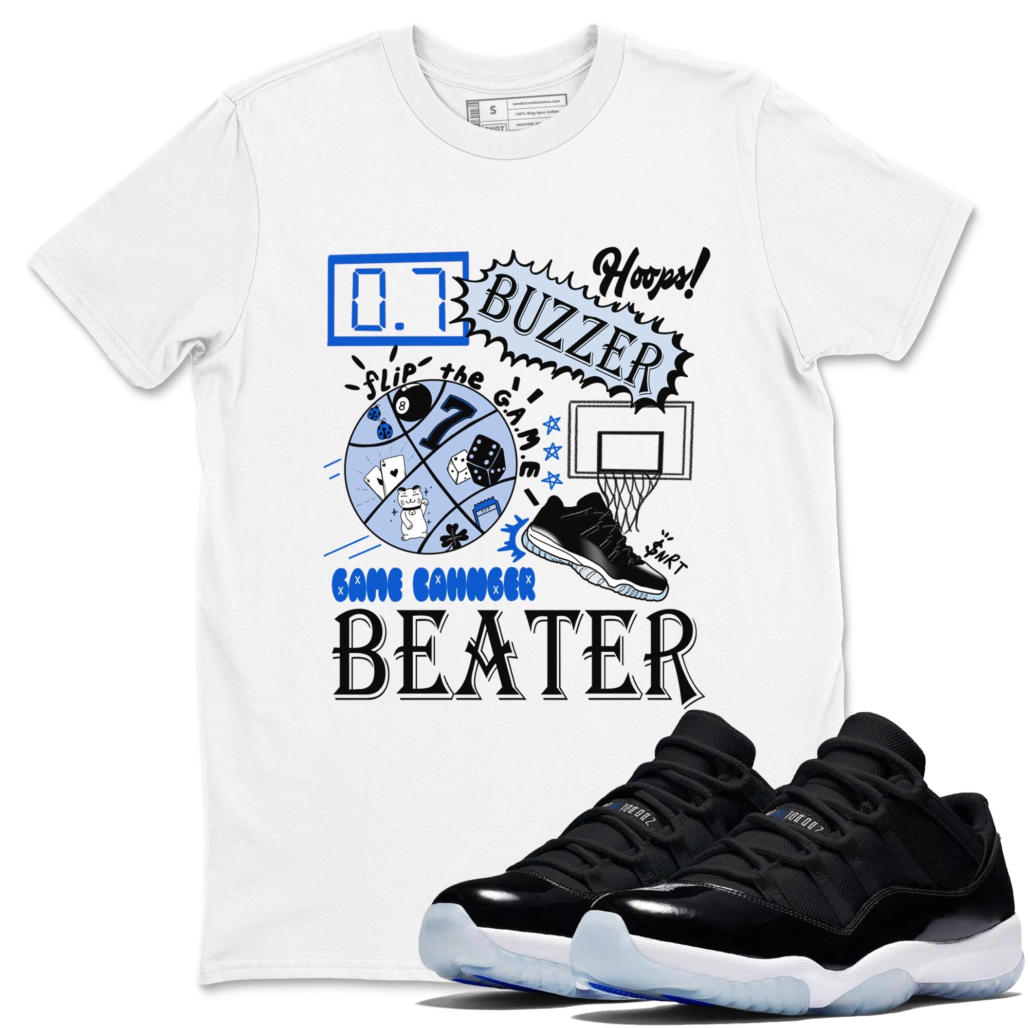 AJ11 Black and Varsity Royal shirt to match jordans Game Changer sneaker tees Air Jordan 11 Black and Varsity Royal Drip Gear Zone unisex cotton White 1 crew neck shirt