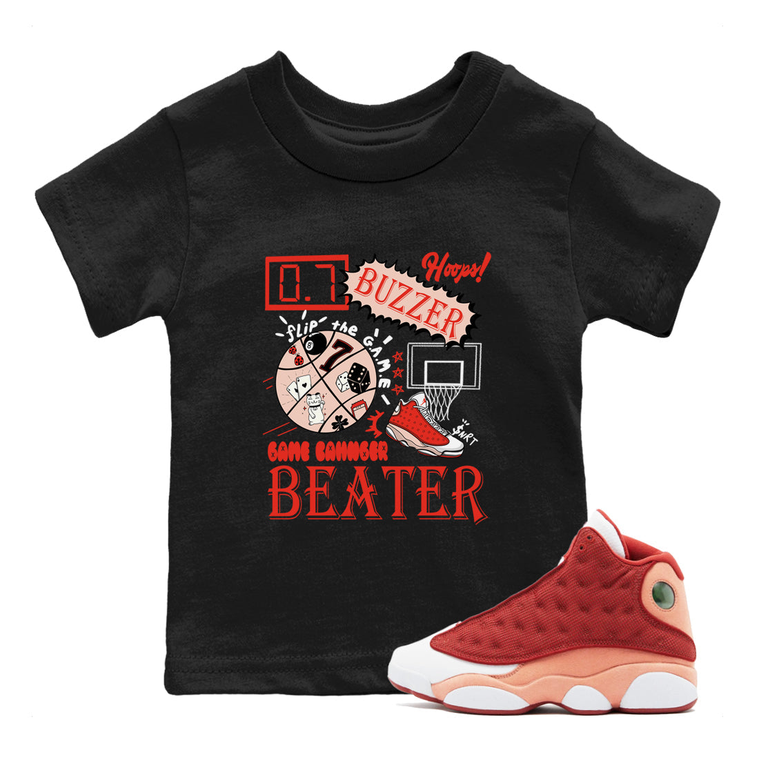 AJ13 Dune Red shirts to match jordans Game Changer sneaker match tees Air Jordan 13 Dune Red Drip Gear Zone streetwear brand Baby and Youth Black 1 cotton tee