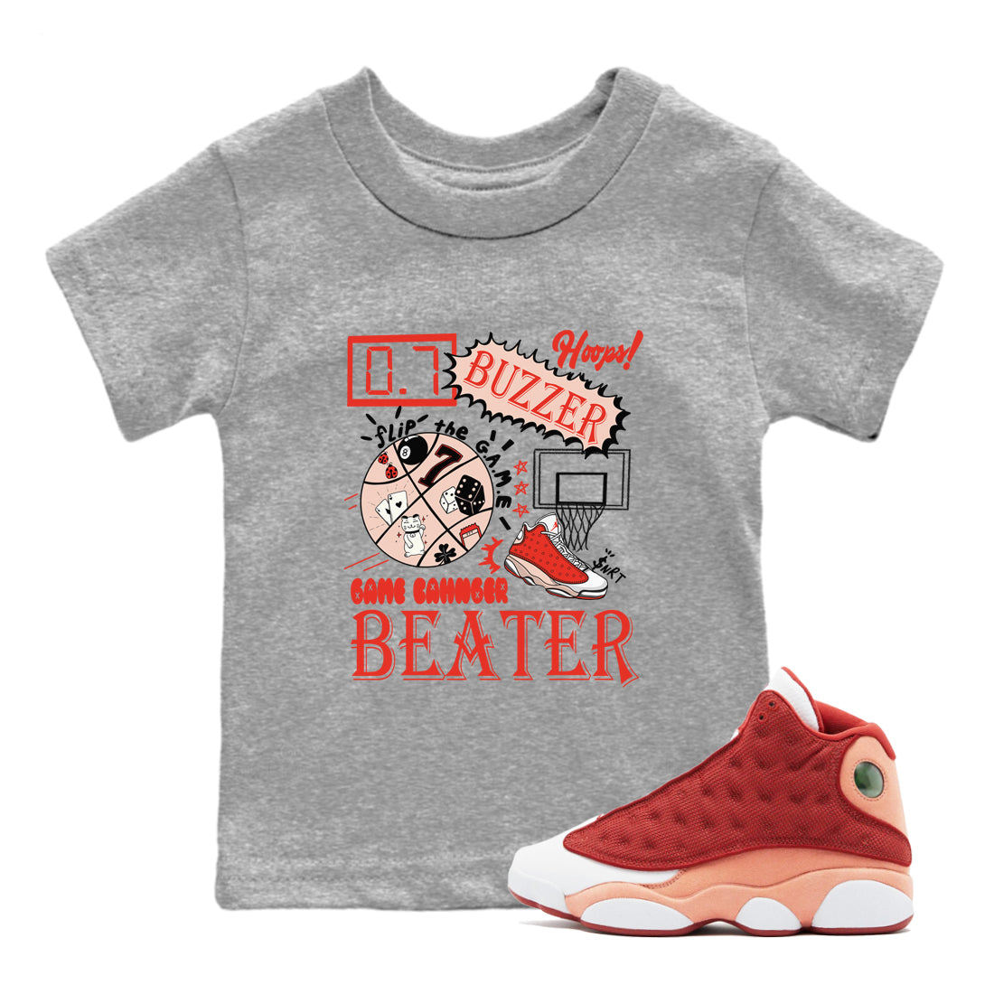 AJ13 Dune Red shirts to match jordans Game Changer sneaker match tees Air Jordan 13 Dune Red Drip Gear Zone streetwear brand Baby and Youth Heather Grey 1 cotton tee