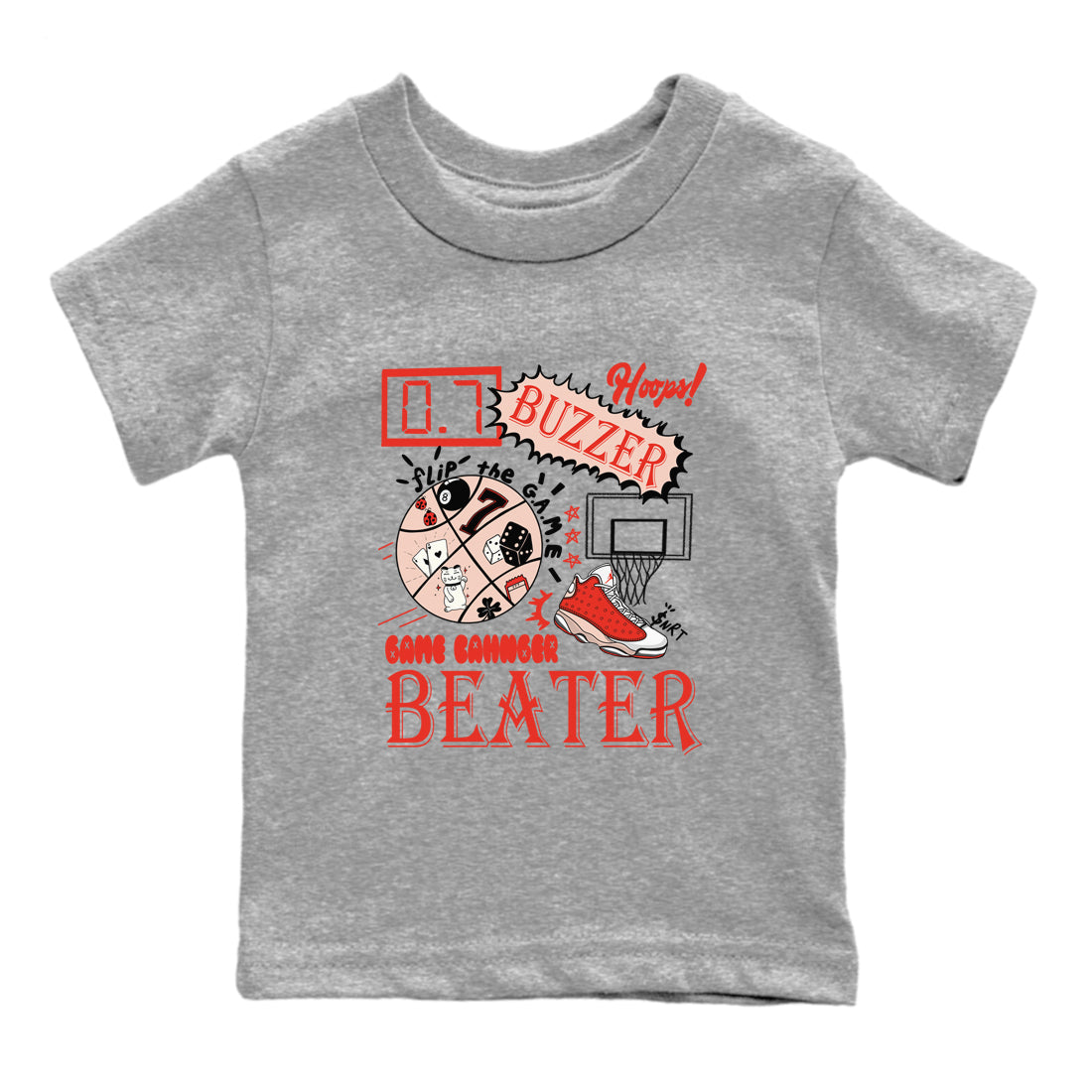 AJ13 Dune Red shirts to match jordans Game Changer sneaker match tees Air Jordan 13 Dune Red Drip Gear Zone streetwear brand Baby and Youth Heather Grey 2 cotton tee
